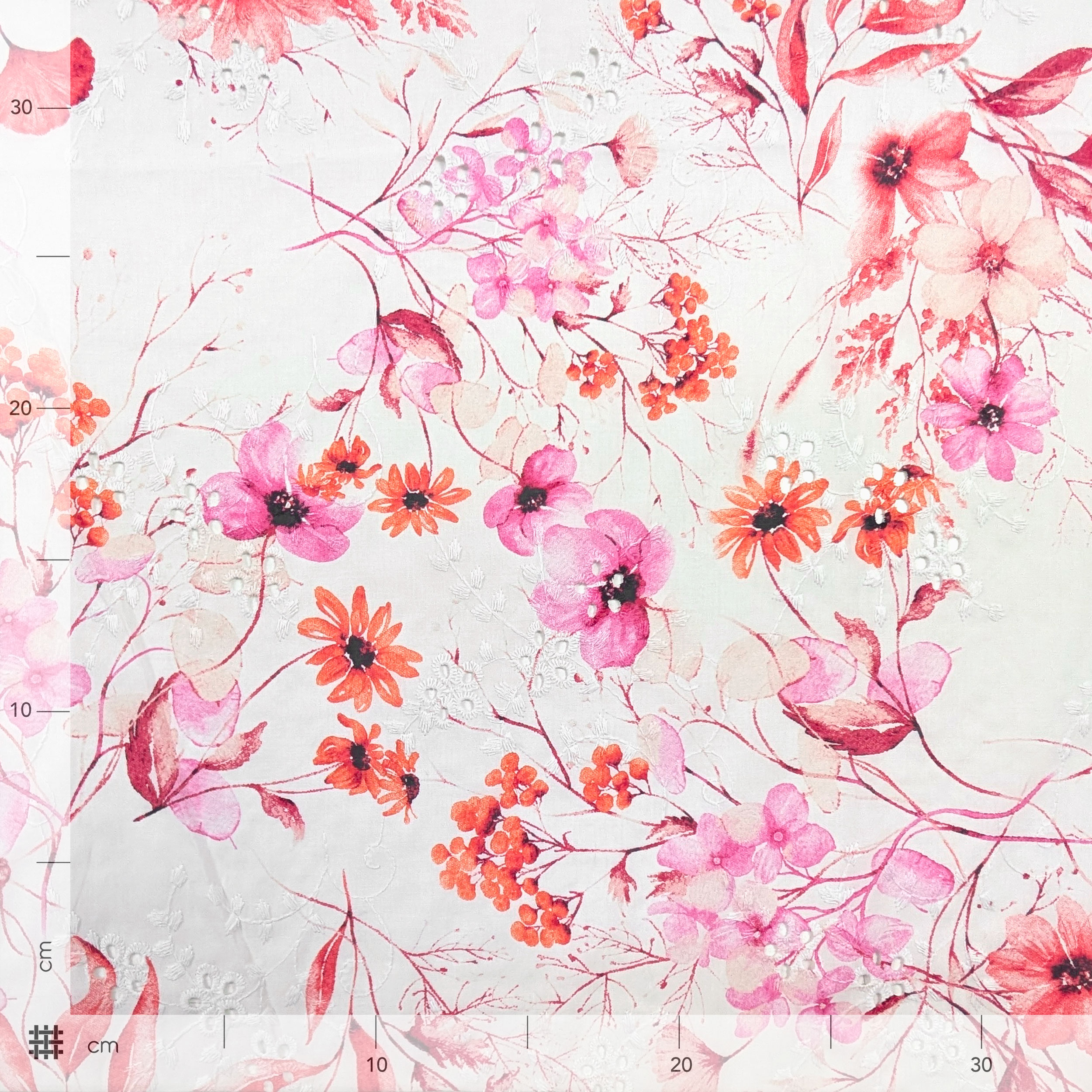 Sangallo Cotton Red and Pink Flowers Image