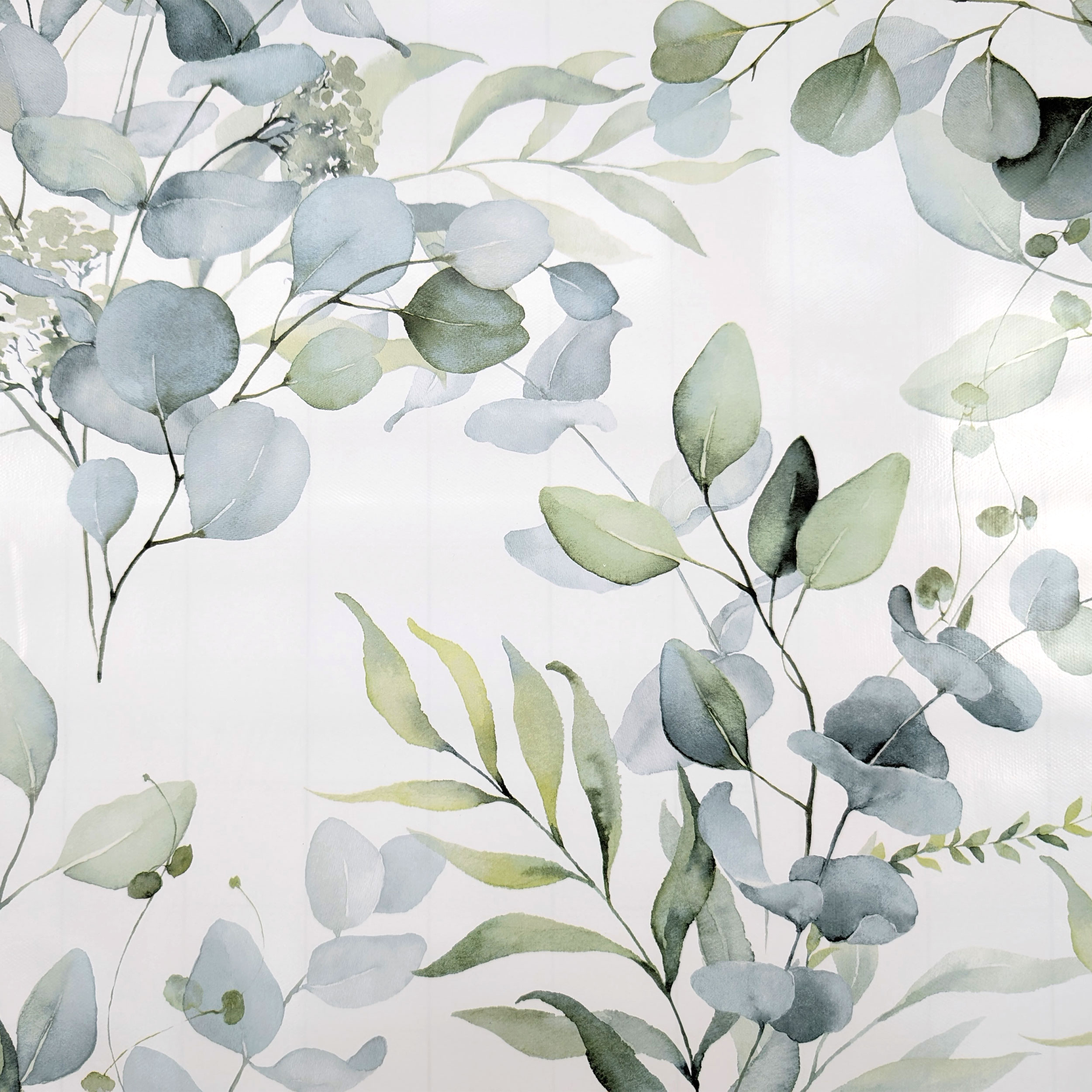Fabric for Plasticised Tablecloth Green Branches and Leaves Image