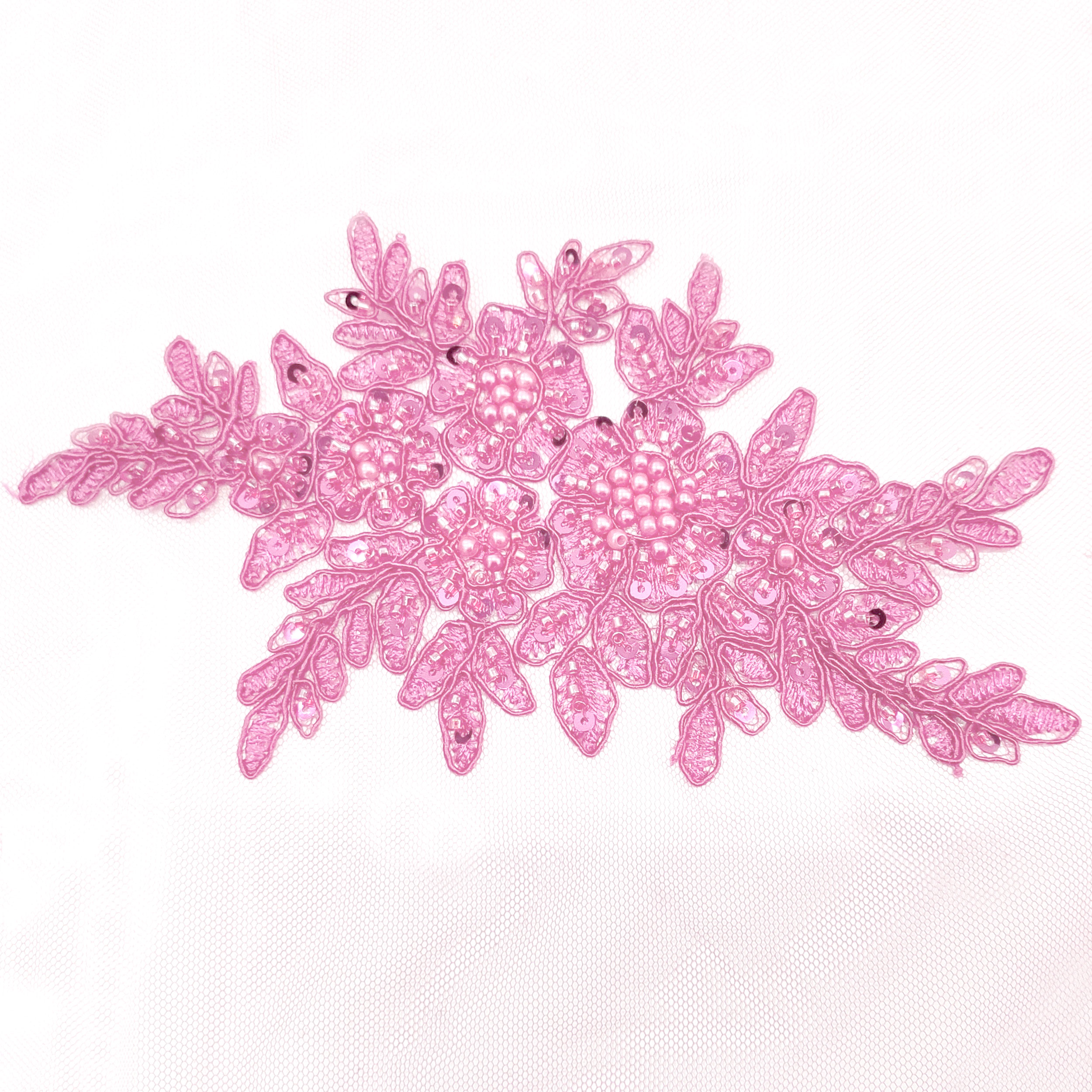 High Fashion Beaded Double Edge Floral Lace - Pink