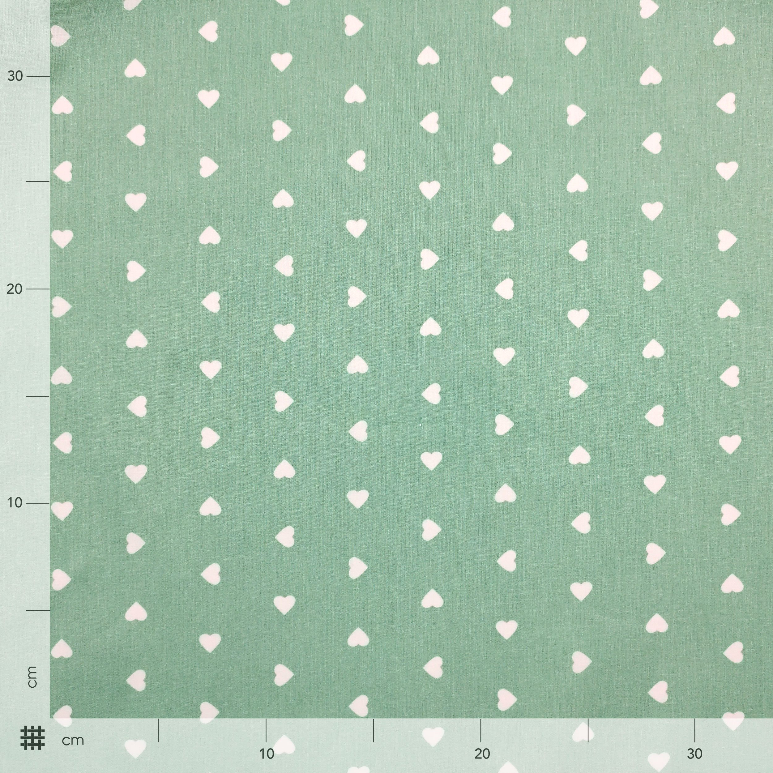 Cutout Cotton White Hearts Marine Green Coloured Background 50x140 cm Image