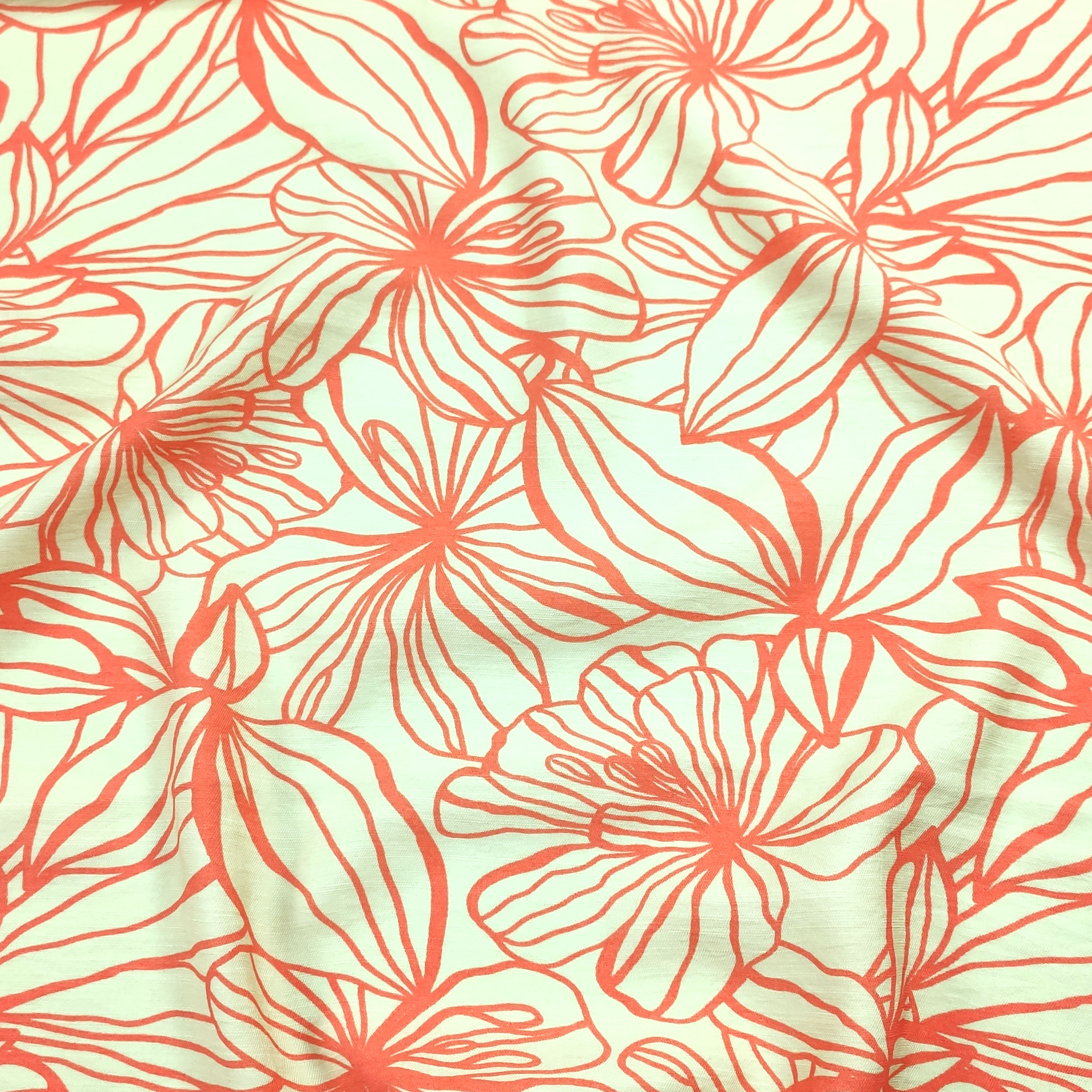 Mezcla de Viscosa Flores Naranja Fondo Grande Beige