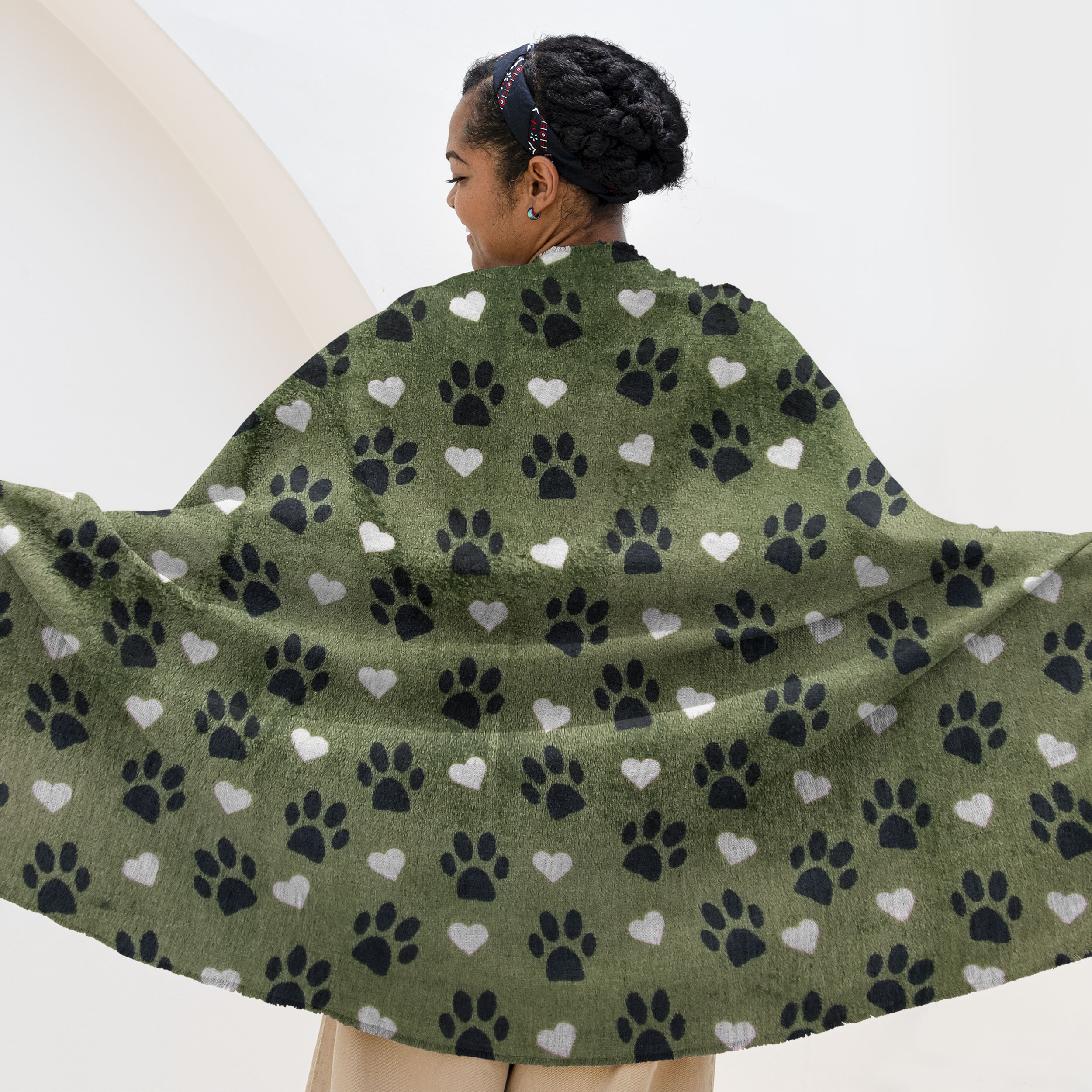 Cashmere Hand Fleece Orme and Hearts Fondo Verde Militar