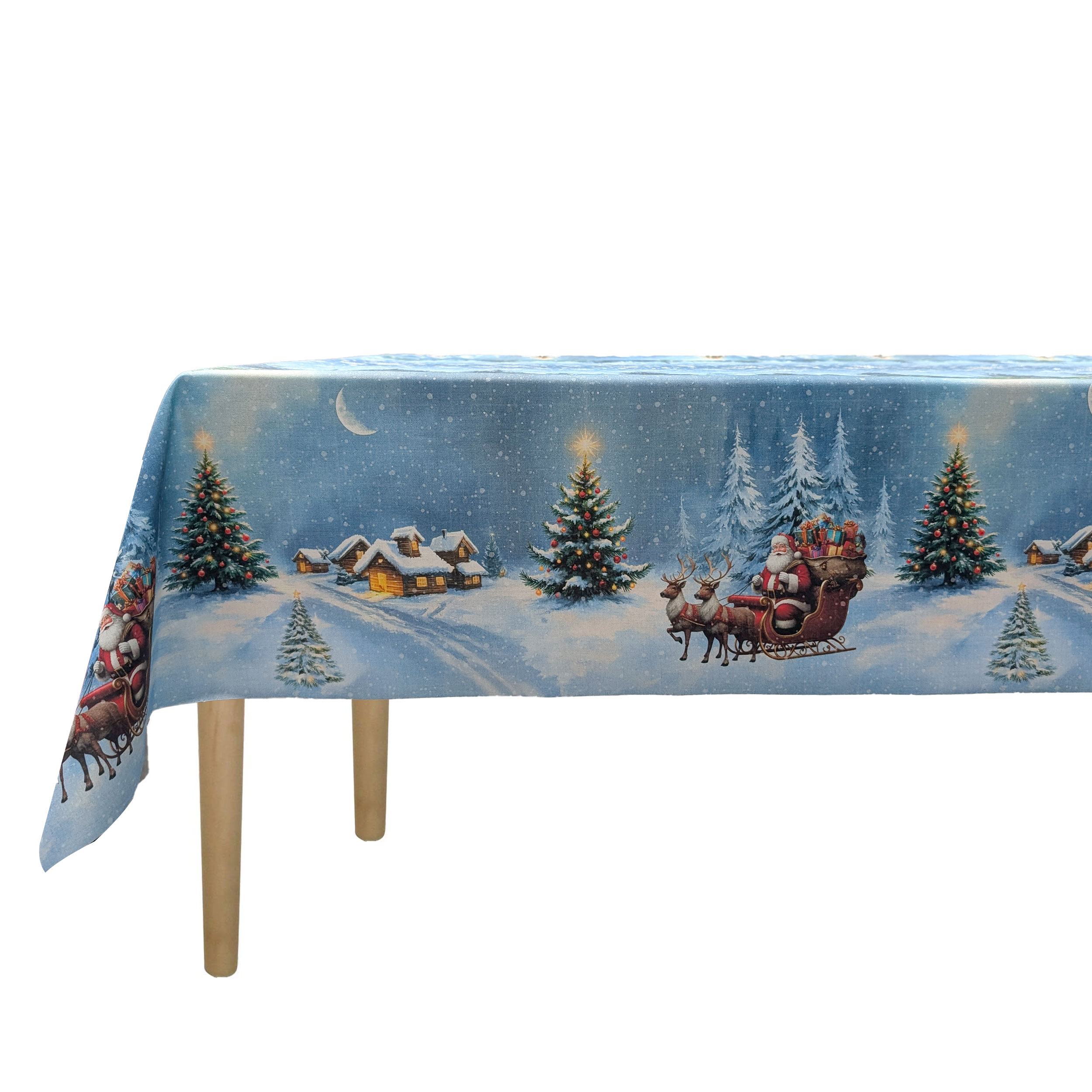 Fabric for Resin Tablecloth with Santa's Sleigh Border Image
