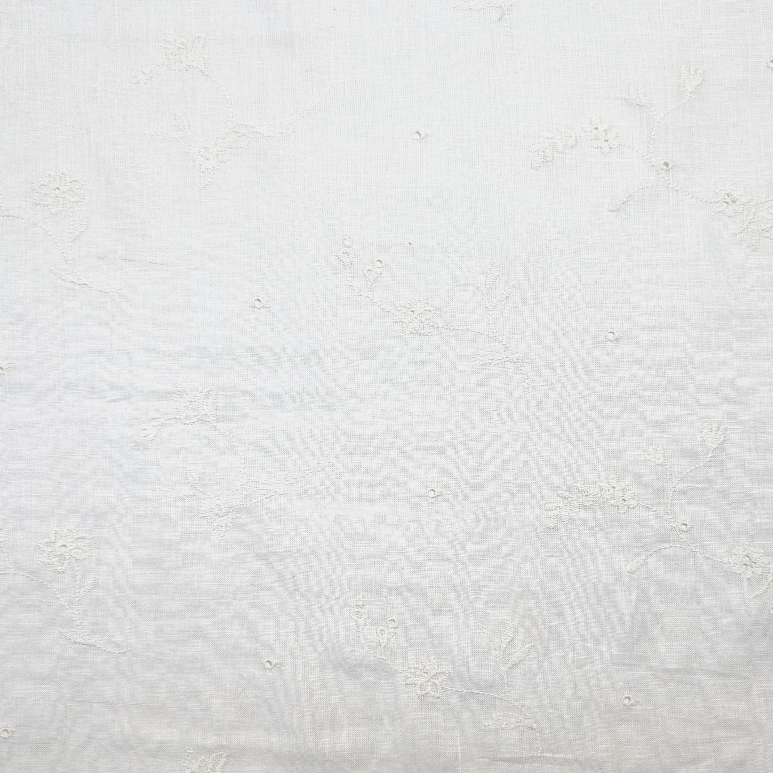 Pure Linen Fabric Embroidered Flowers Image