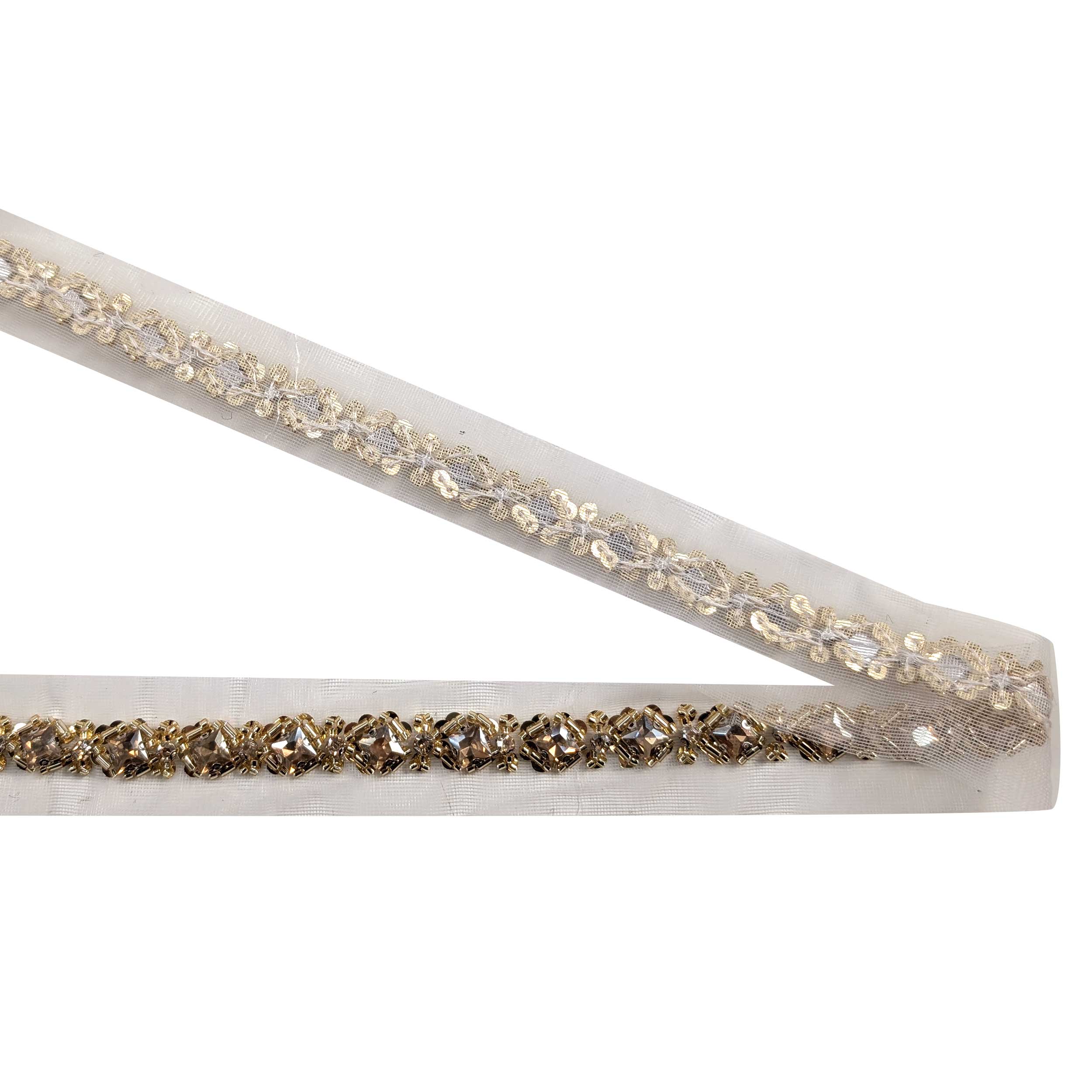 White Tulle and Gold Precious Stones Trimmings Image