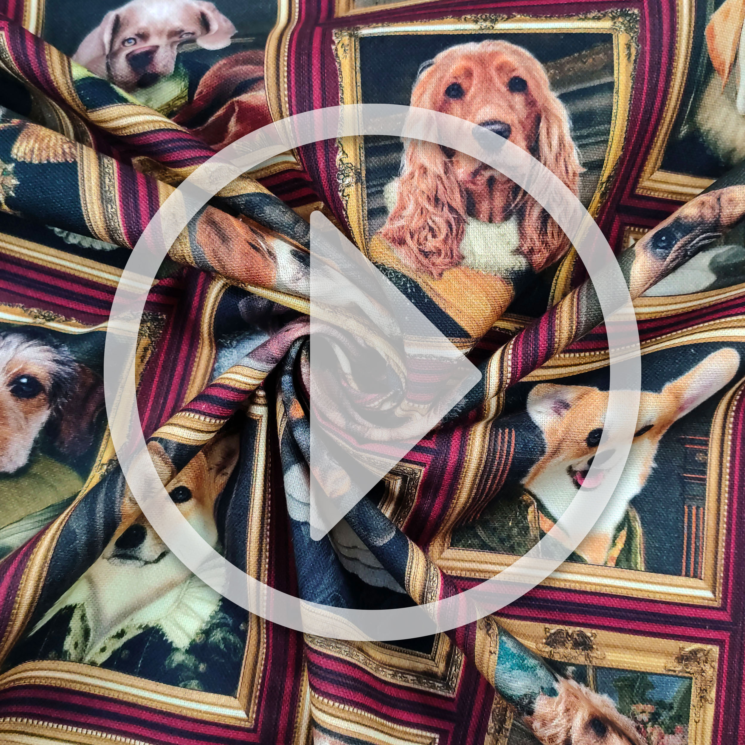 Panama Cotton Check Fabric with Puppies Image
