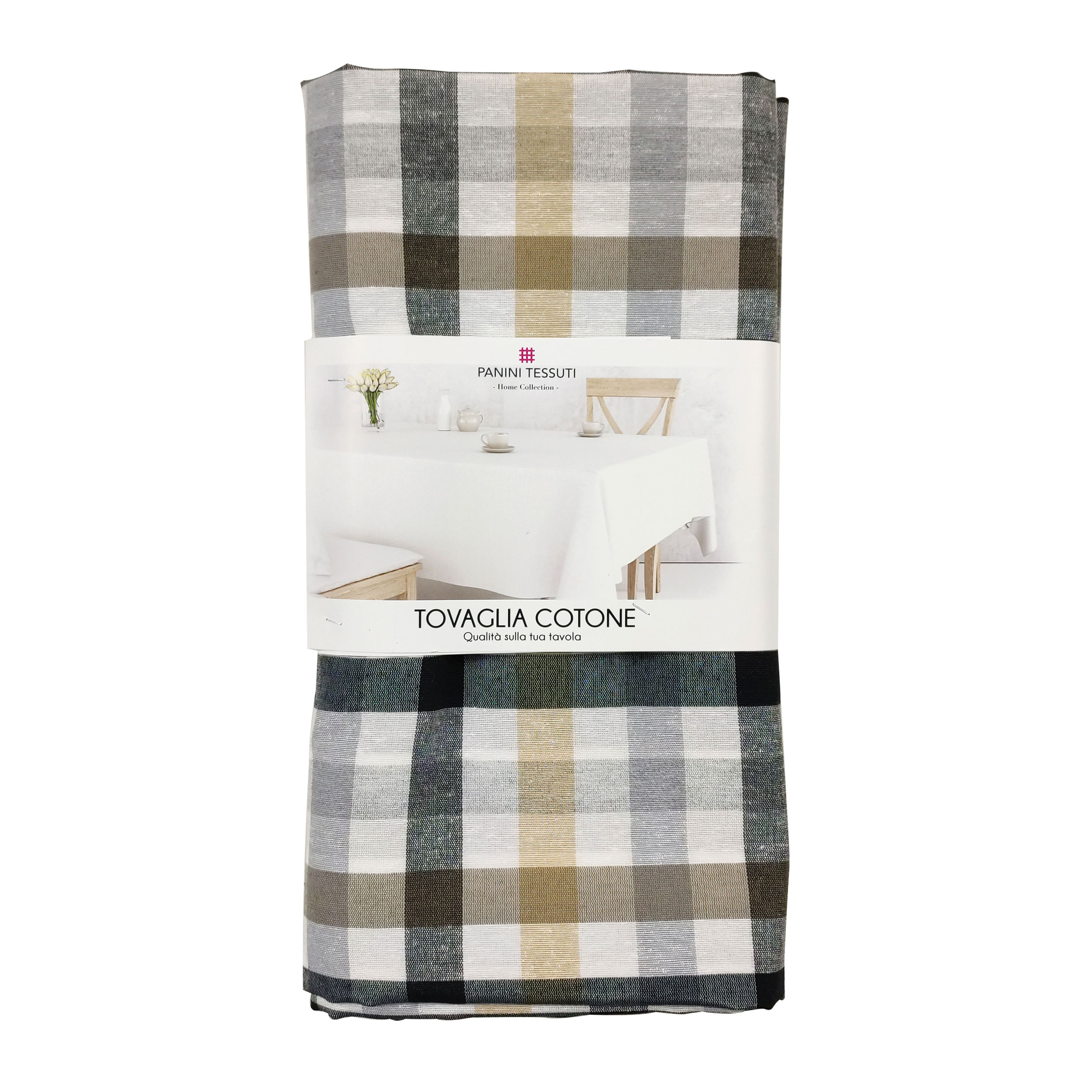 Grey Beige Checked Tablecloth 140x240 cm Image