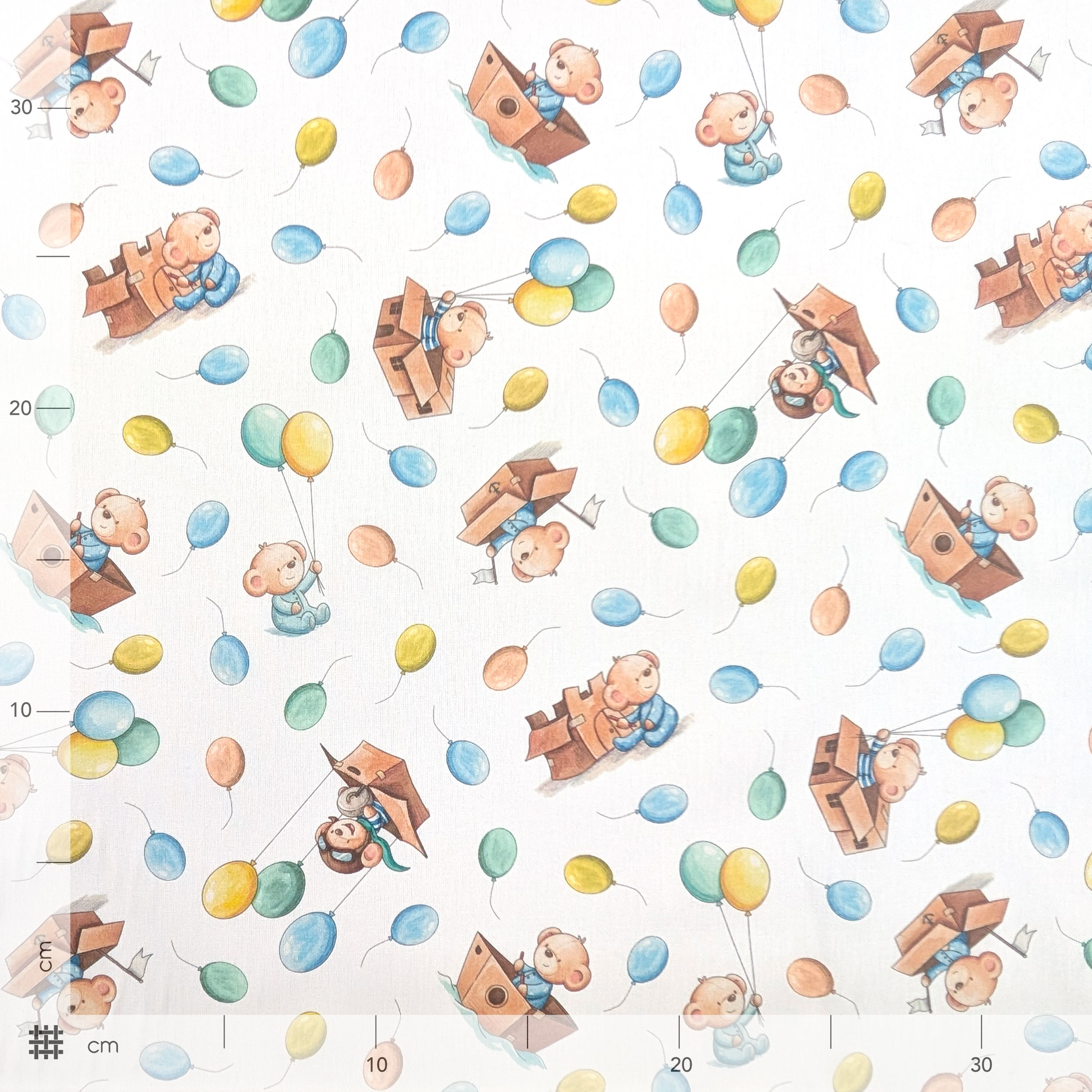 Percale Cotton with Teddy Bears and Colourful Balloons Image