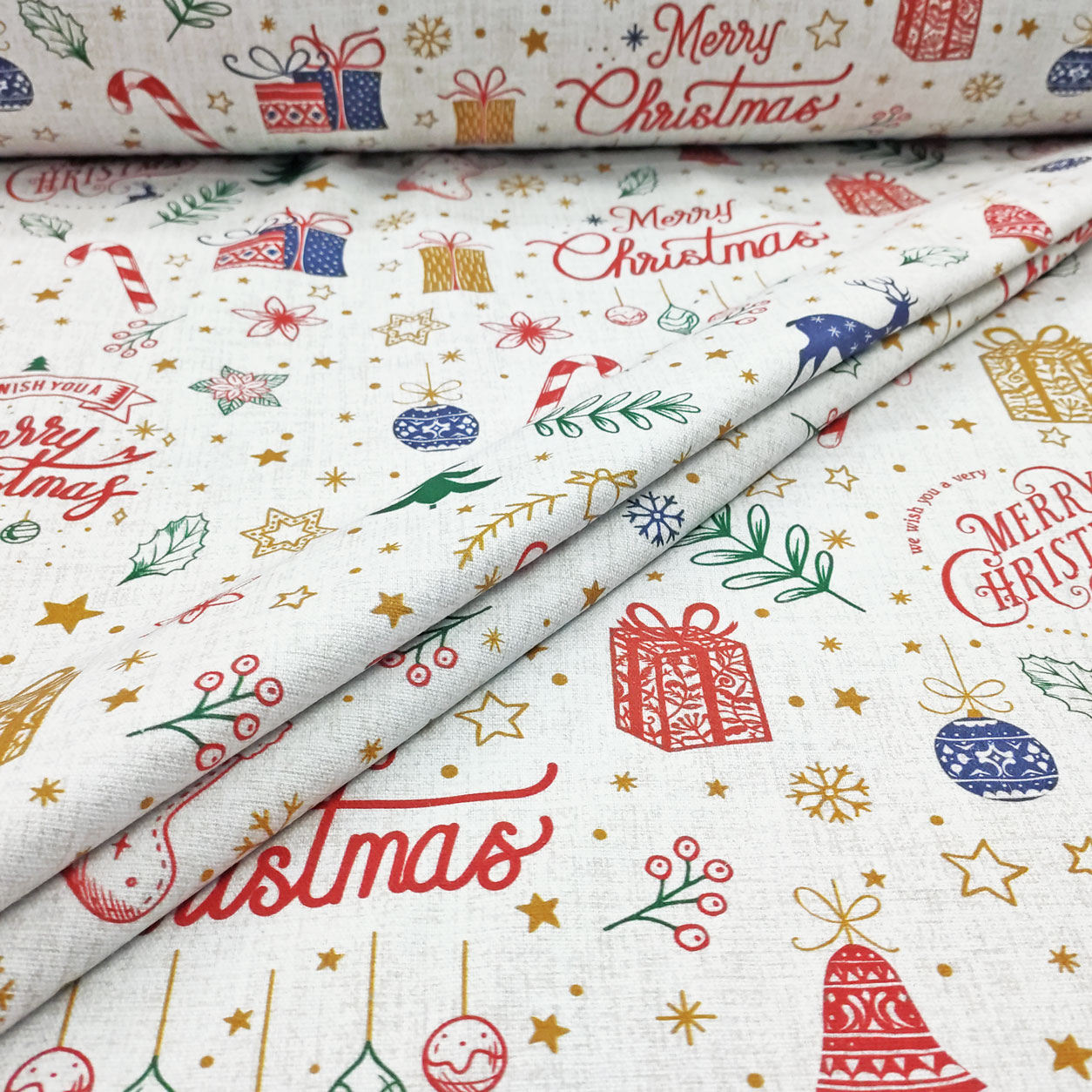 Tessuto Panama Cotone Merry Christmas Image