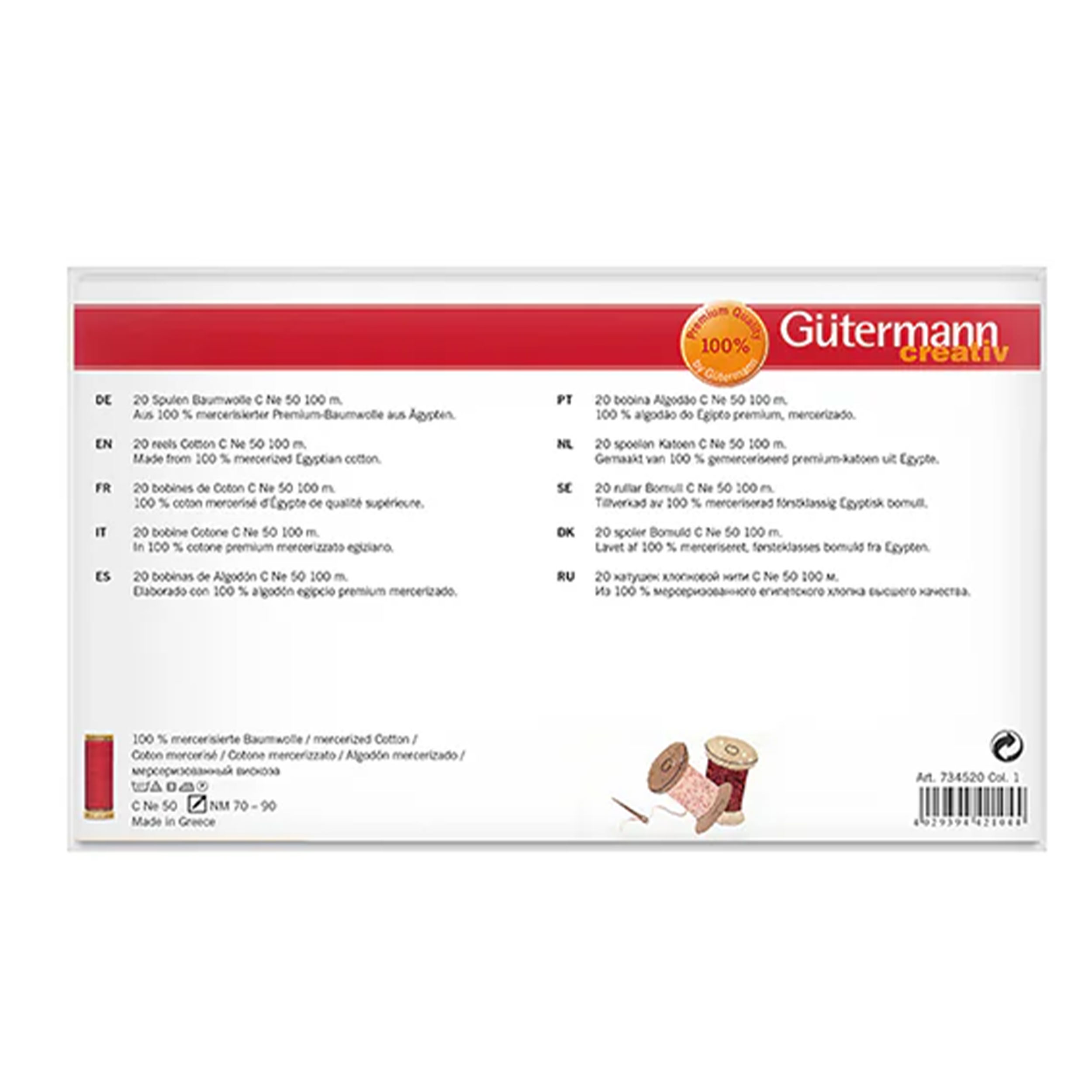 Hilo de algodón Gutermann 100 m 20 bobinas