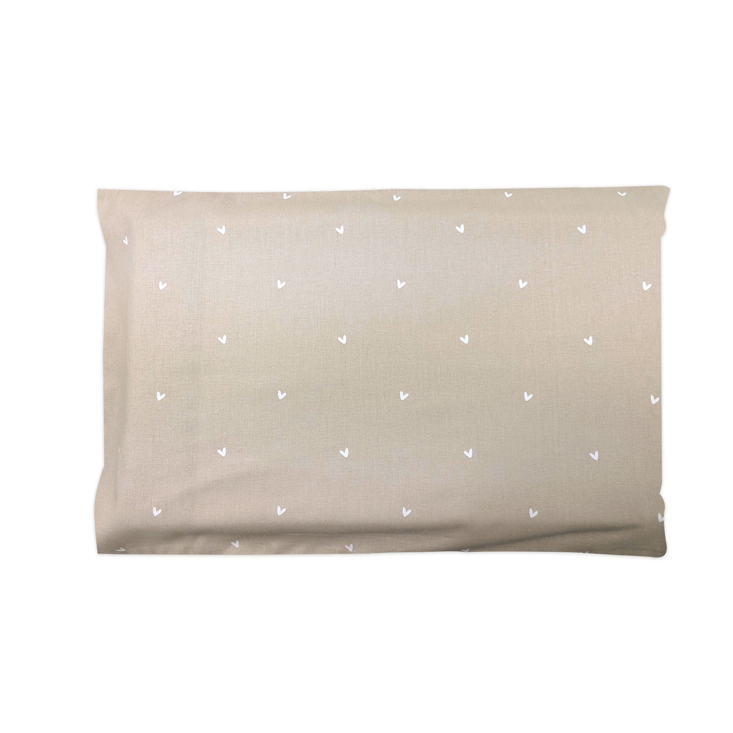 White Hearts Pillowcase with Beige Background Image