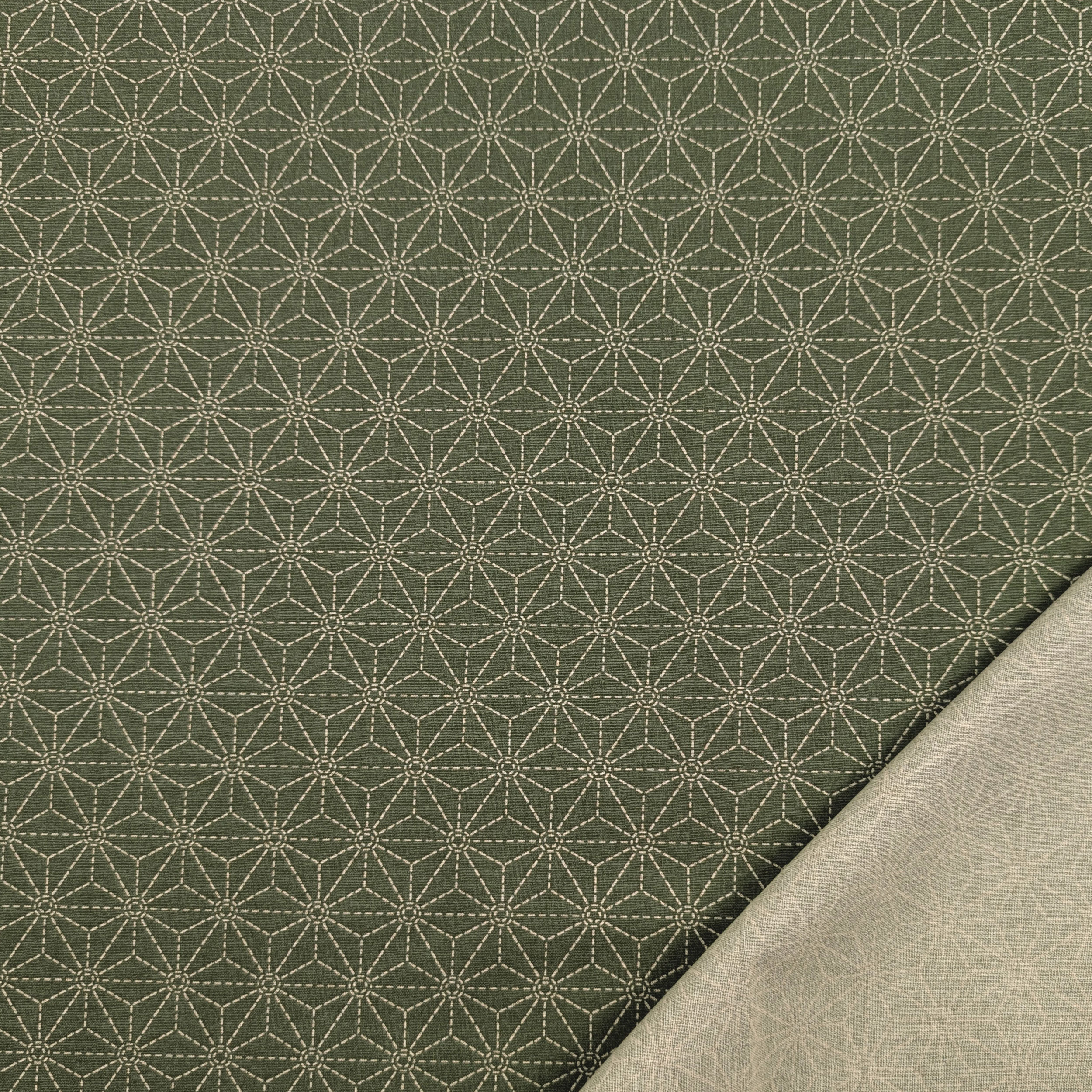 Olive-coloured Cotton Poplin with Geometric Stars Image