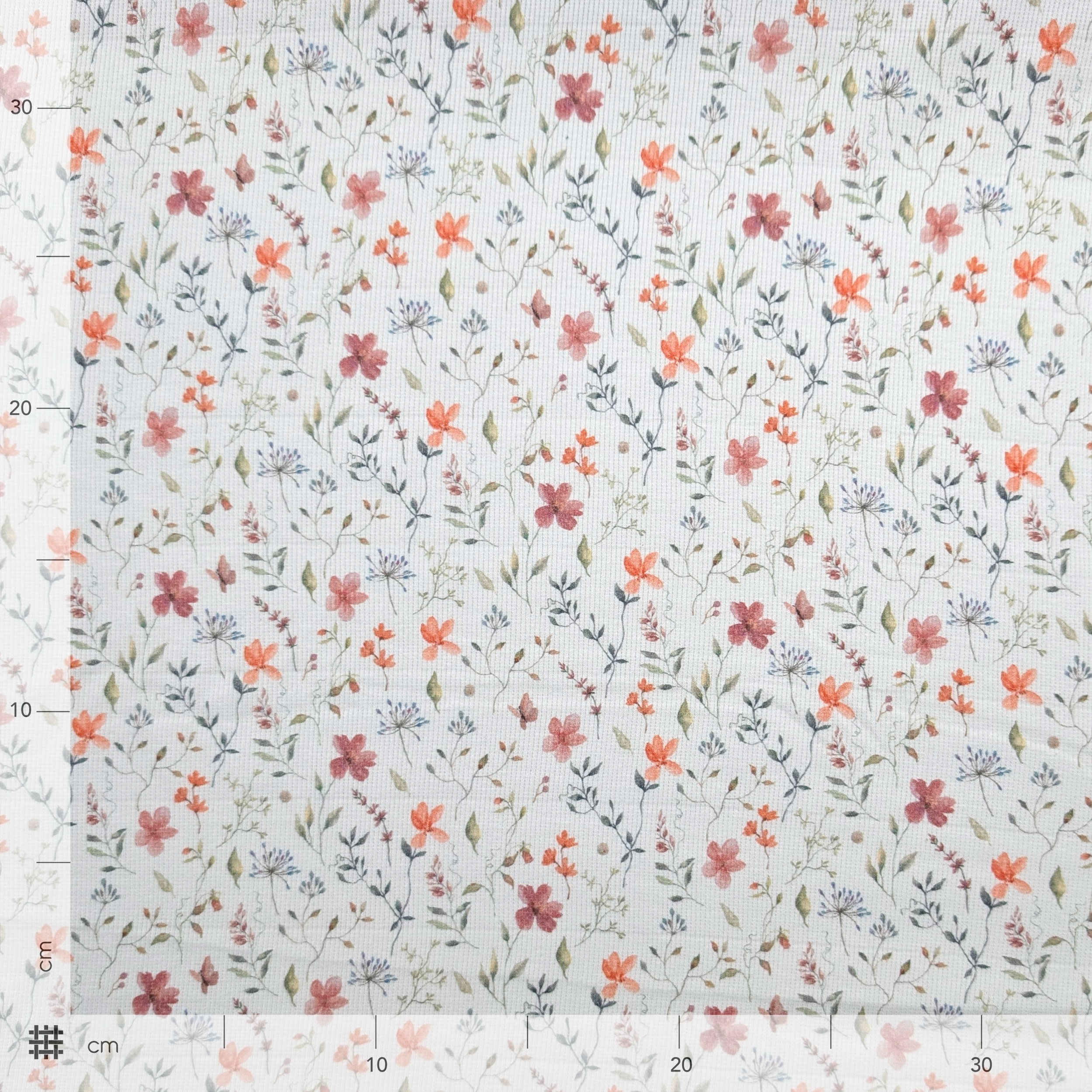 Jersey Ribbed White Delicate Flowers Image