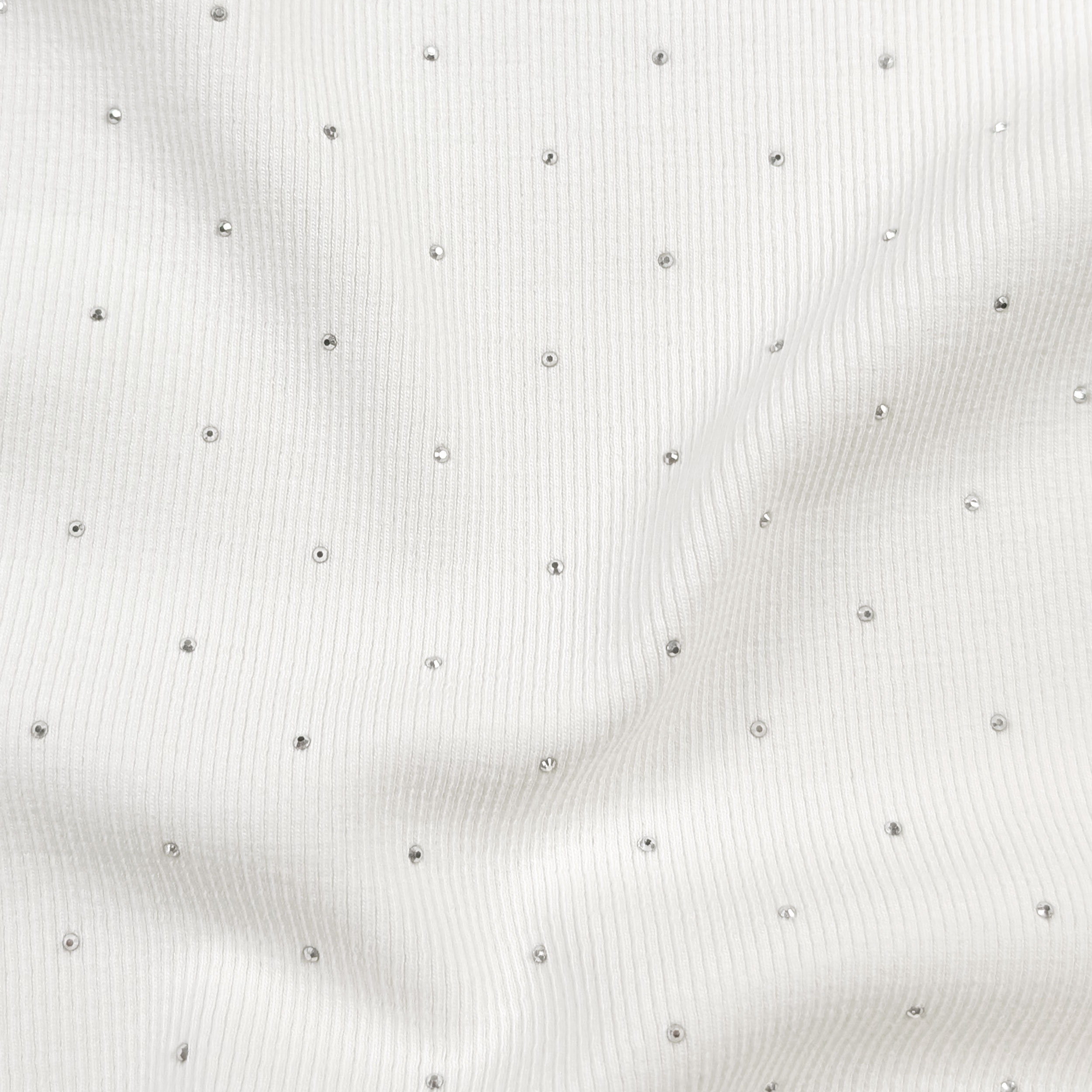 Jersey Cotton Ribbed Rhinestone White Image