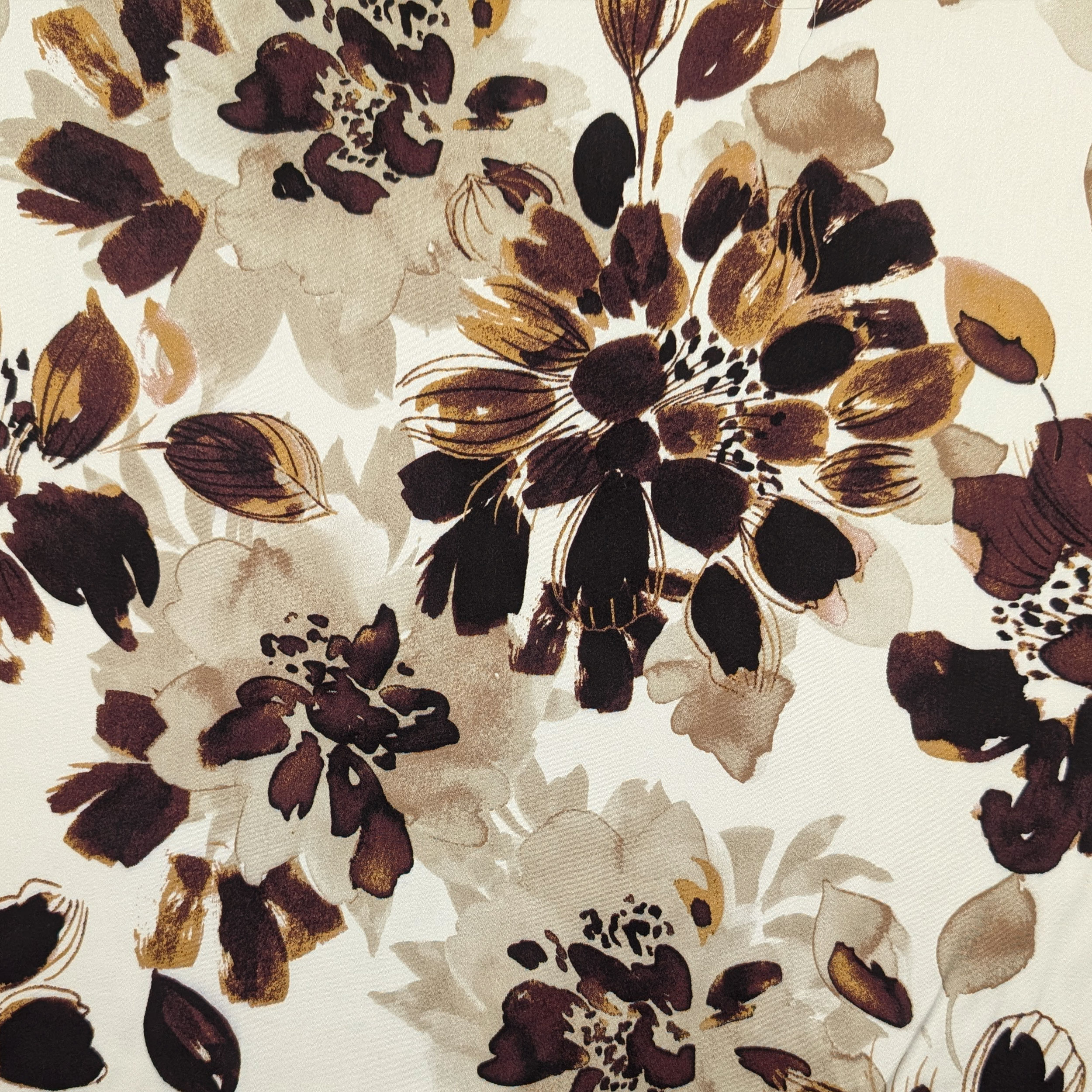Viscose Fantasy Flowers Leaves Brown Tones Image