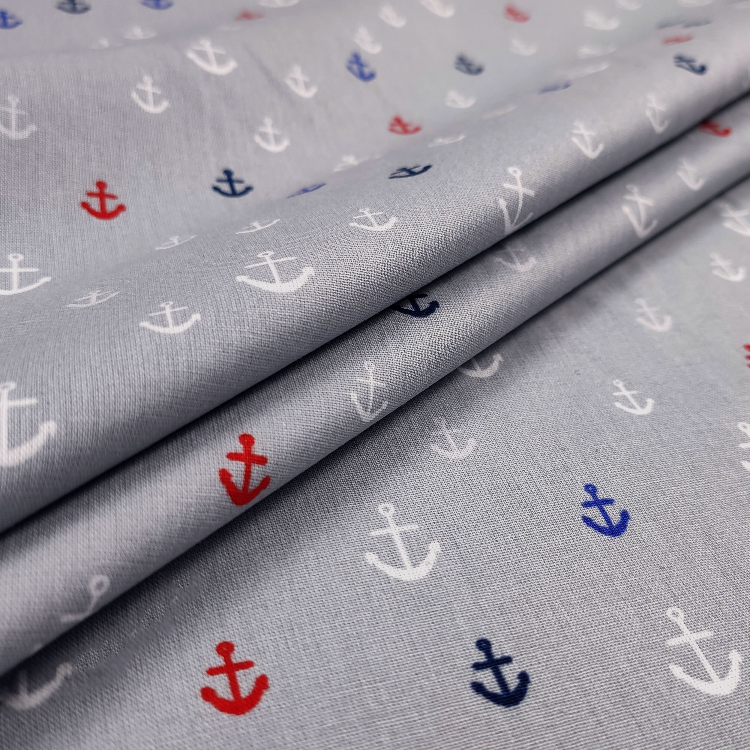 Mini Anchors Grey Cotton Poplin  Image
