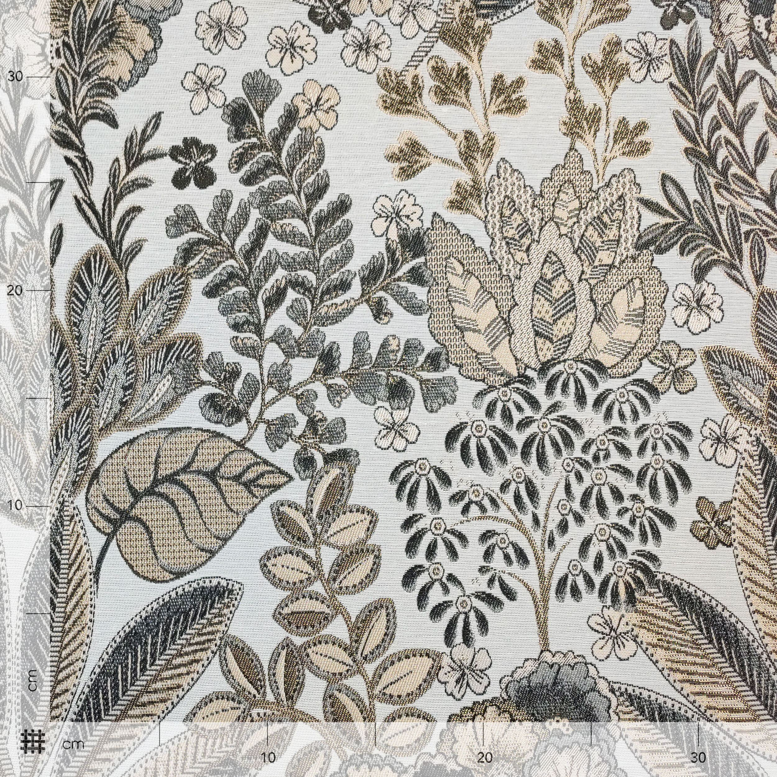 Tissu jacquard floral aux tons neutres