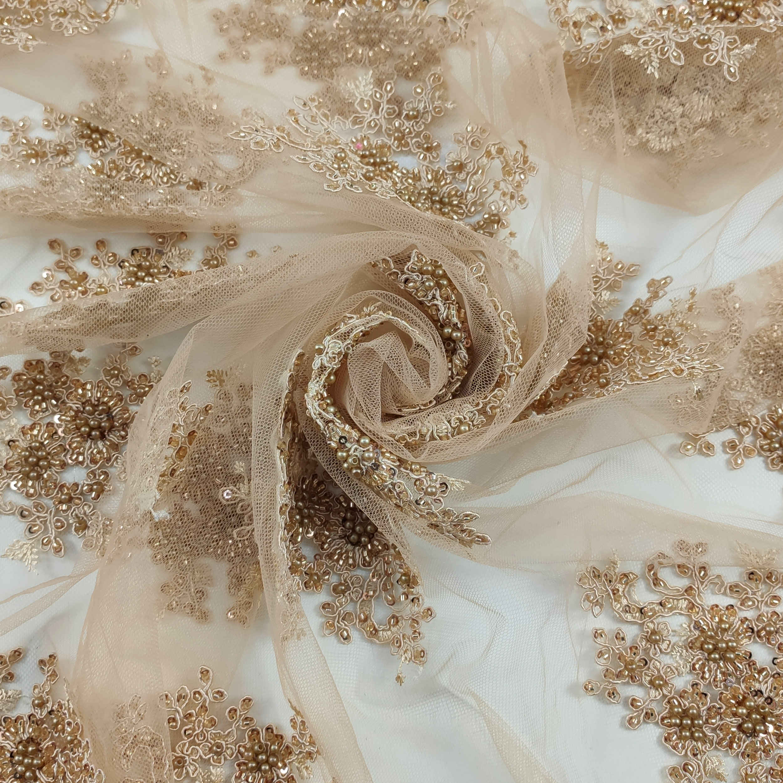 Embroidered Tulle Beads Lux Gold Image