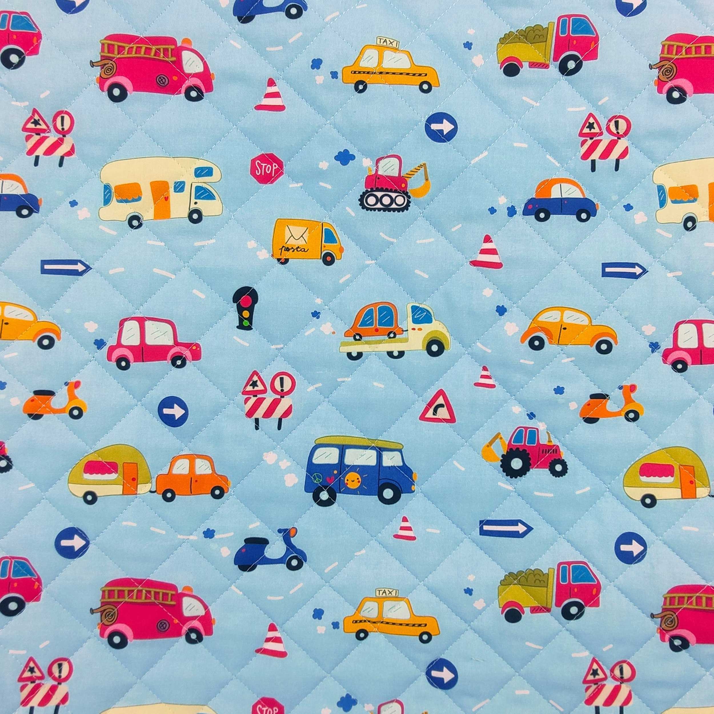 Cot Cover Cars Light Blue Background Image