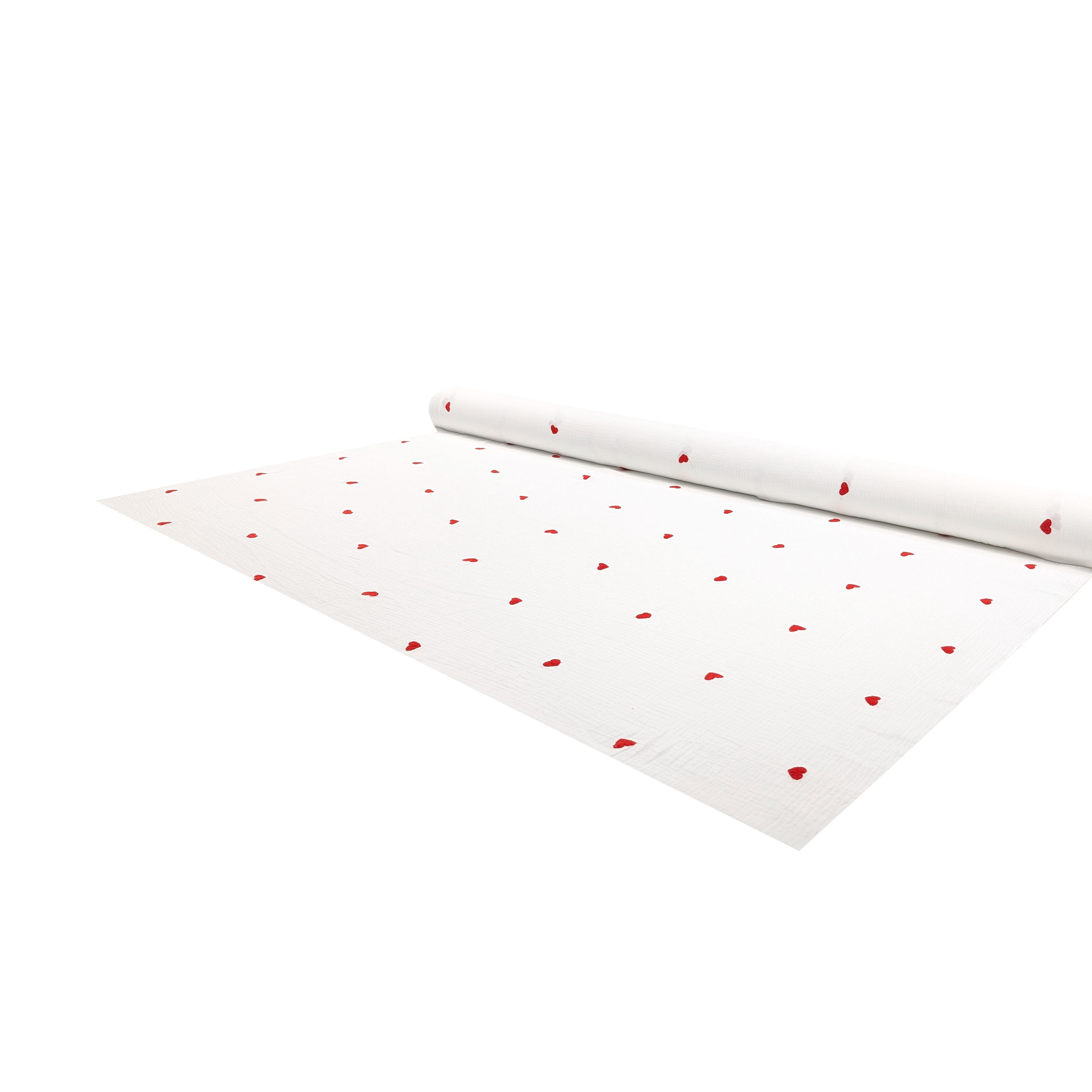 Double Gauze Cotton Muslin Red Embroidered Hearts Image