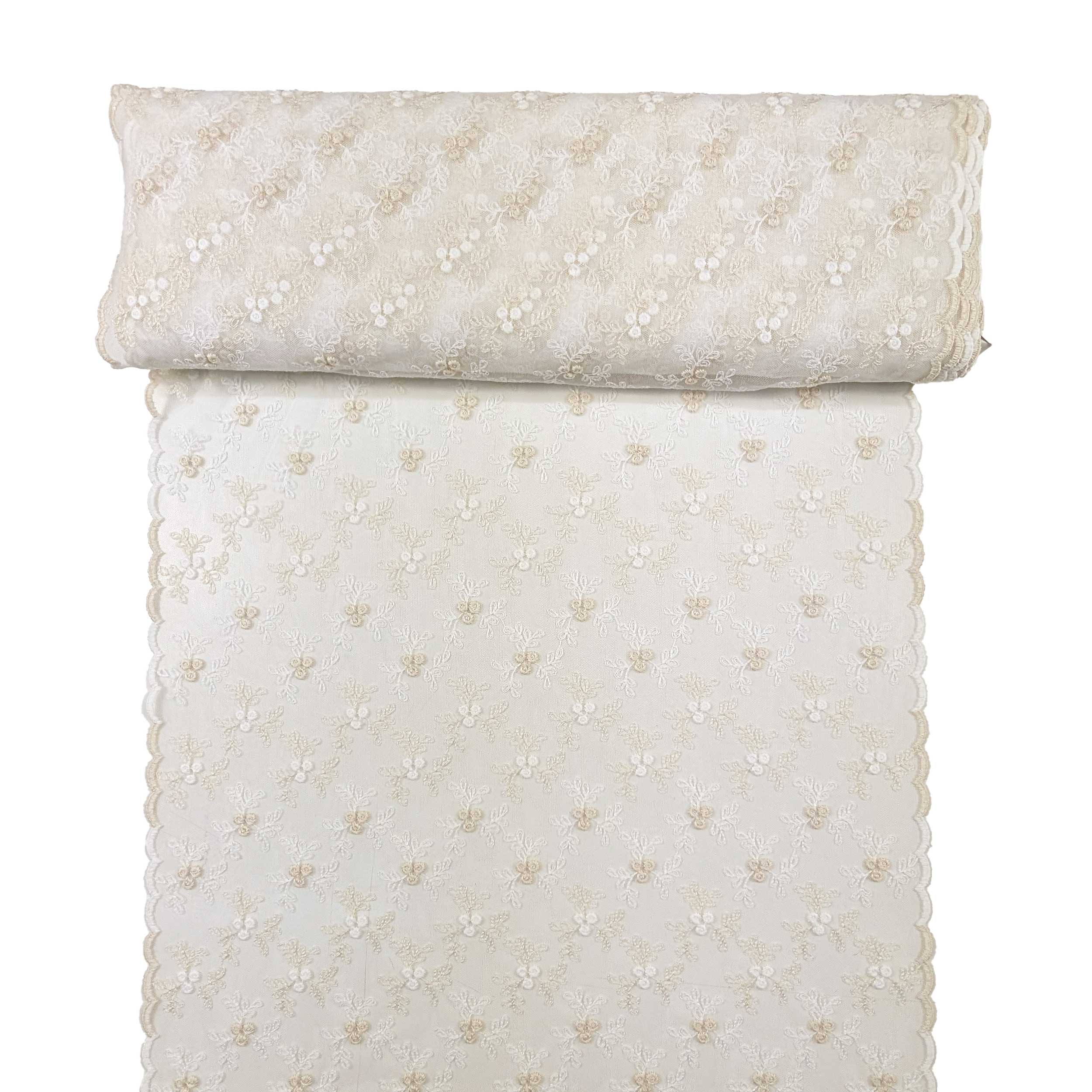 Tissu Rideau Dentelle Floral Beige Image