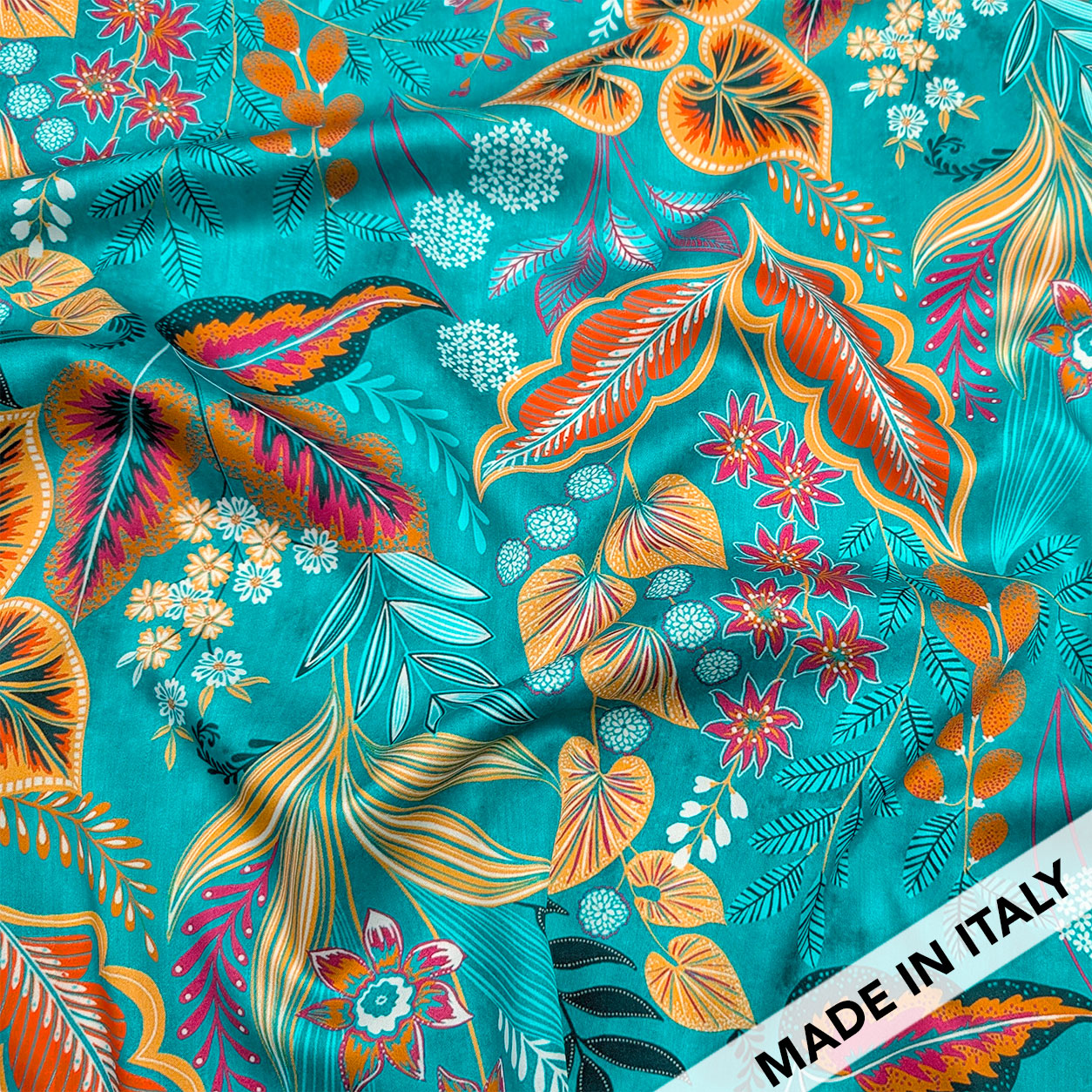 Botanical Fantasy Cotton Satin Turquoise Image
