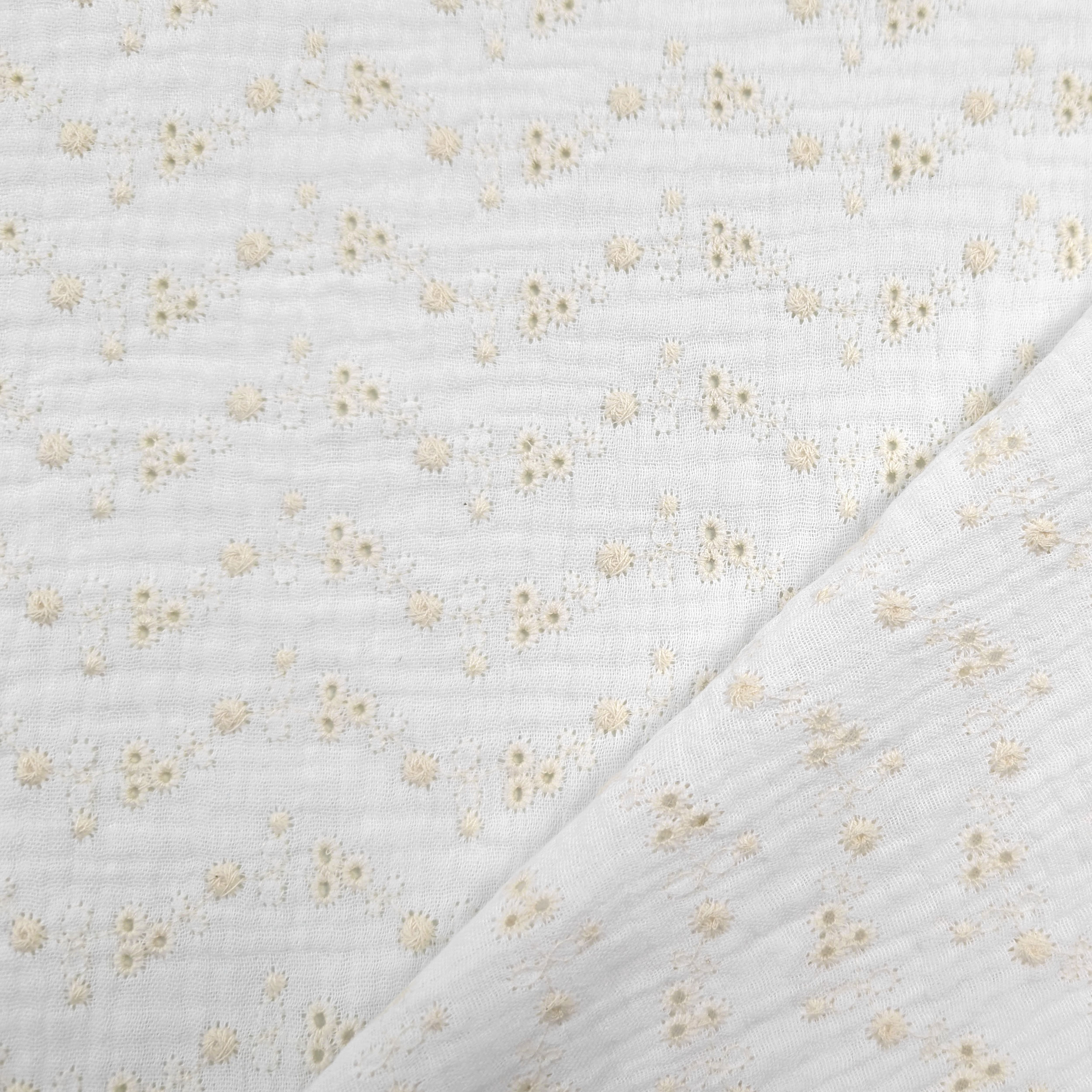 Sangallo Double Mousseline Blanche Crème Fleurs Image