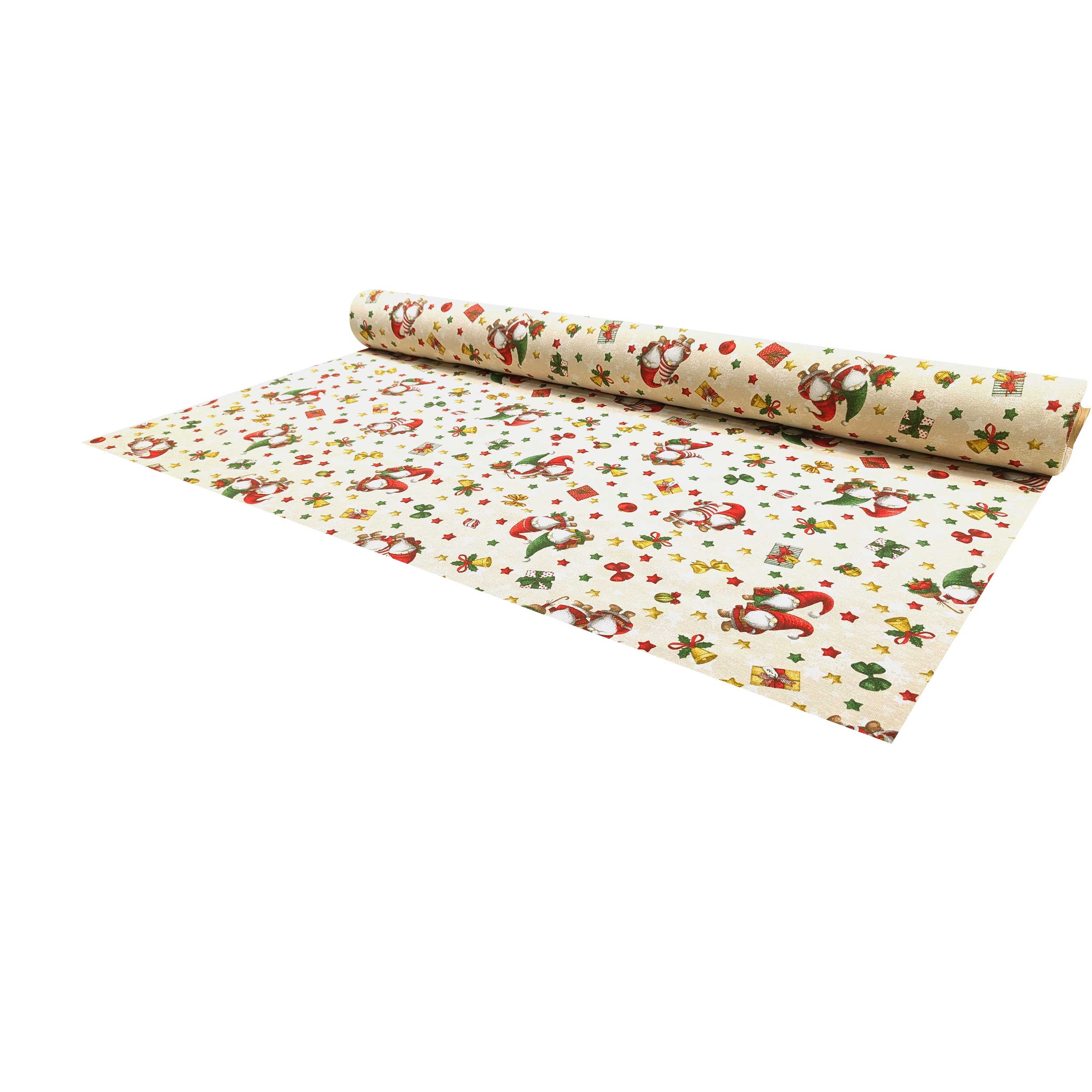 Light Gold Lurex Christmas Panama with Gnomes Image