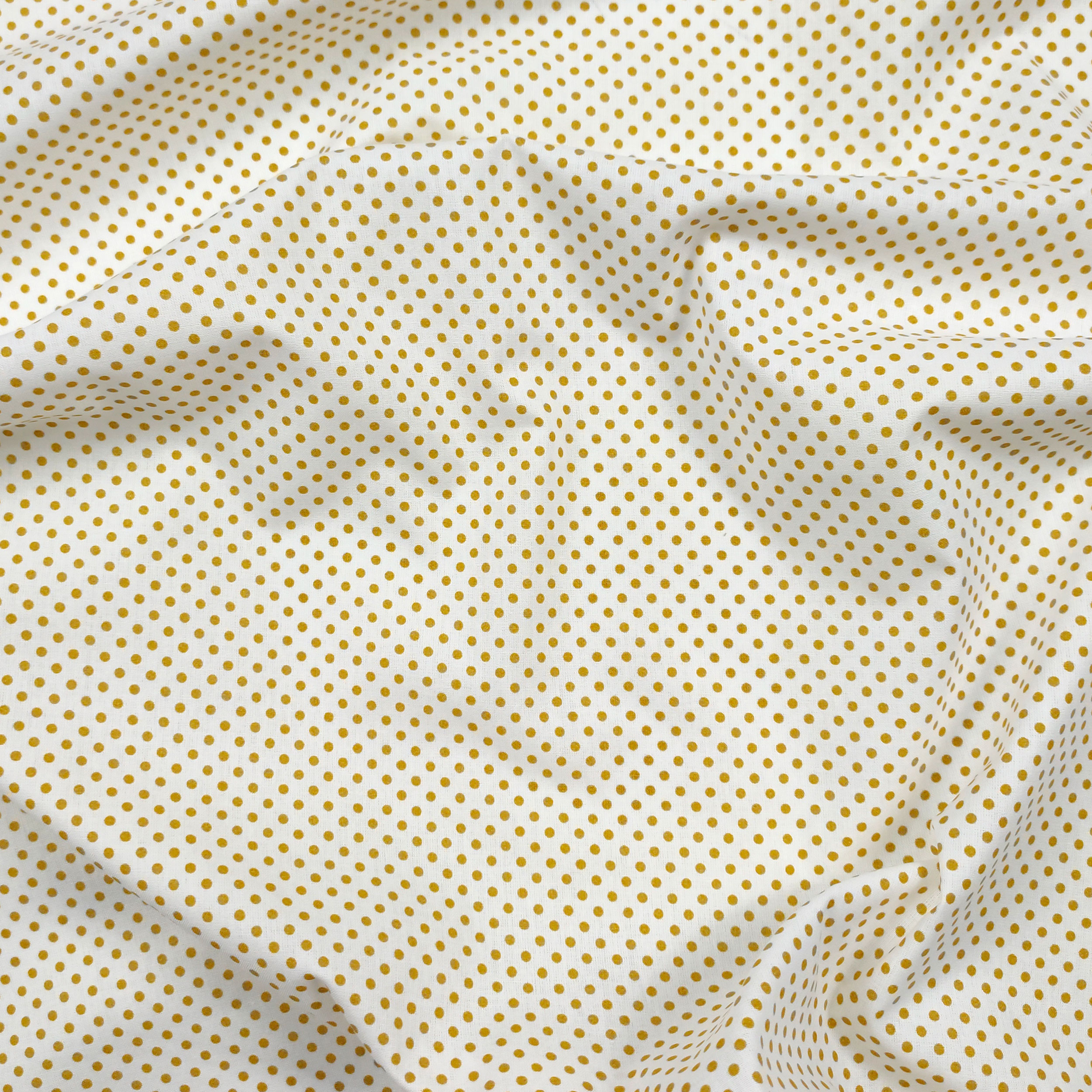 Baumwollstoff Weiß Senf Polka Dot