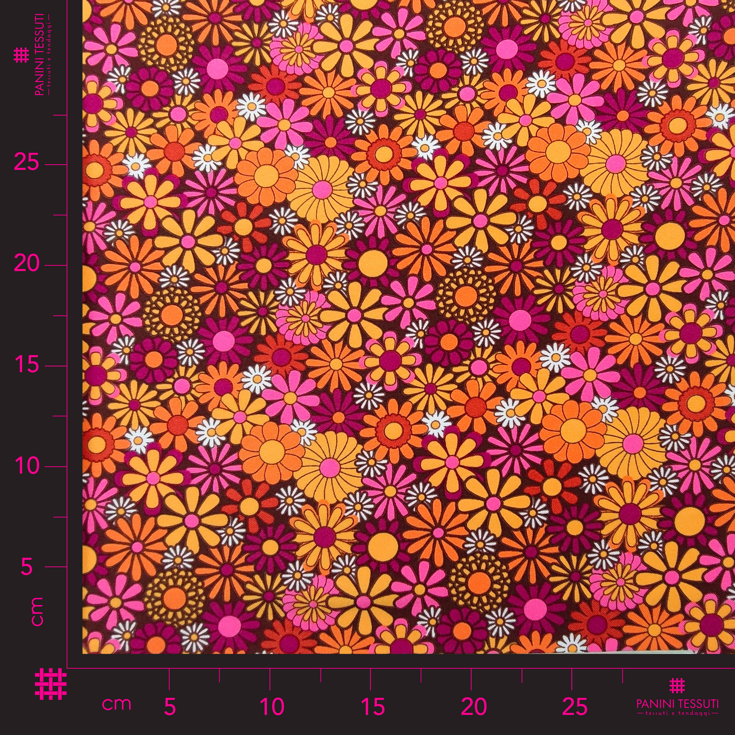 Tessuto Carnevale Fantasia Fiori Hippie Arancio Image