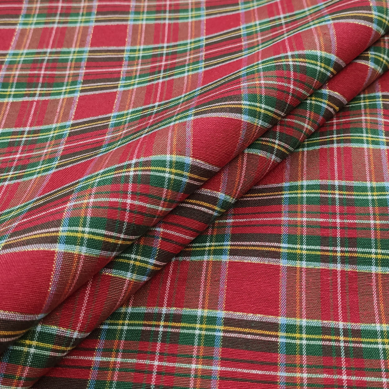 Tartan écossais découpé Carrés en Lurex Vert Rouge 70x280 cm Image
