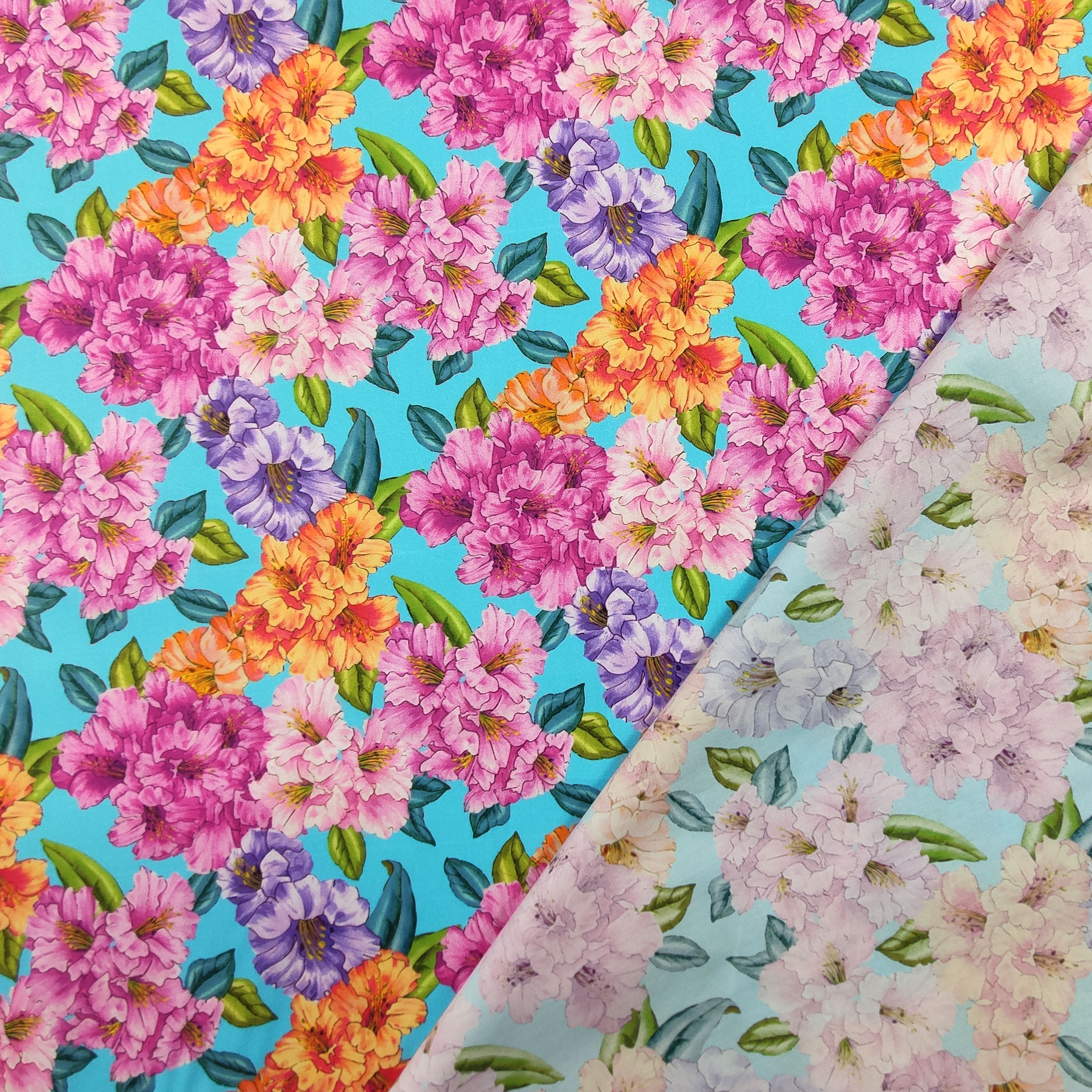 Stretch Cotton Large Coloured Flowers Fantasy