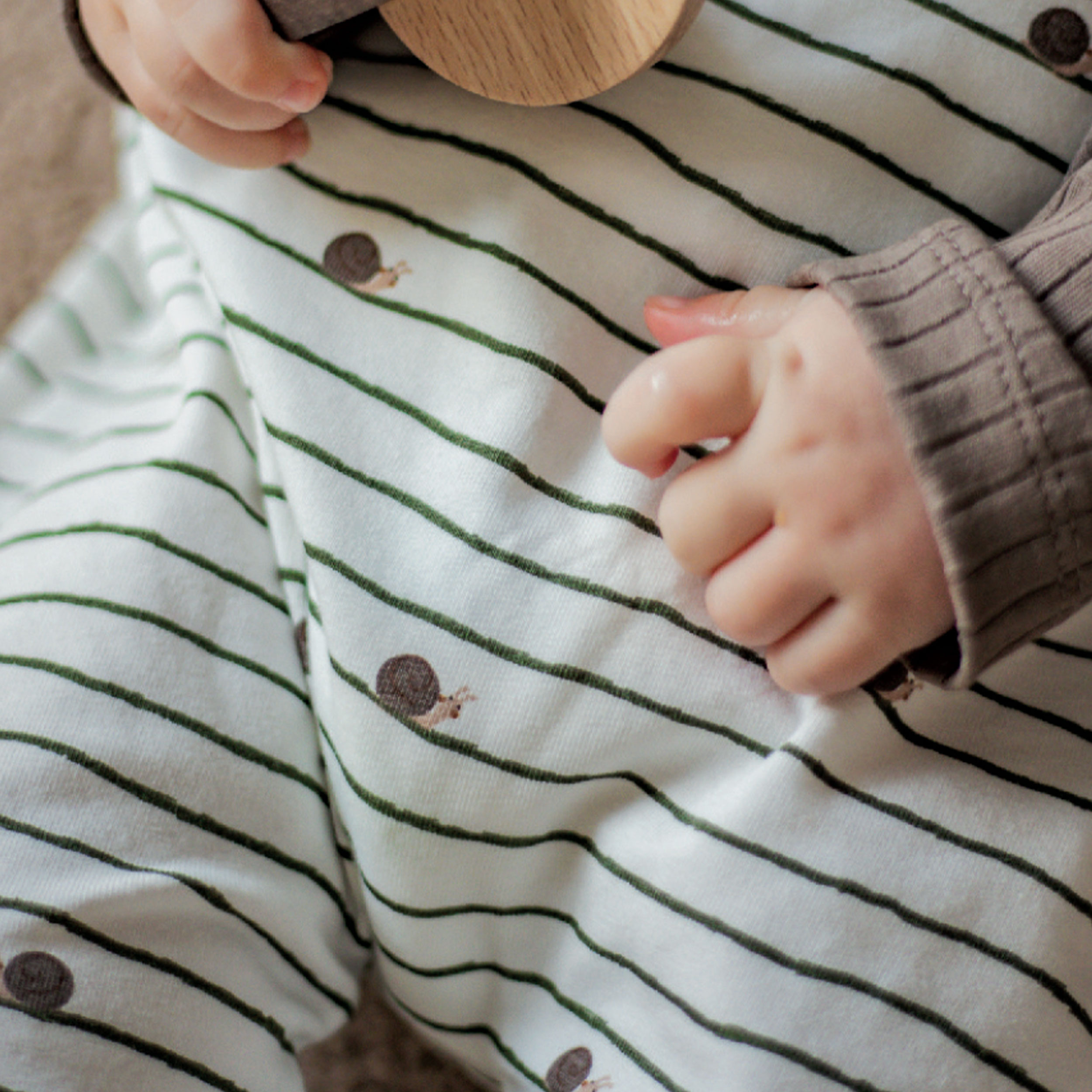 Jersey Cotton Snail Pattern and Green Stripes Image