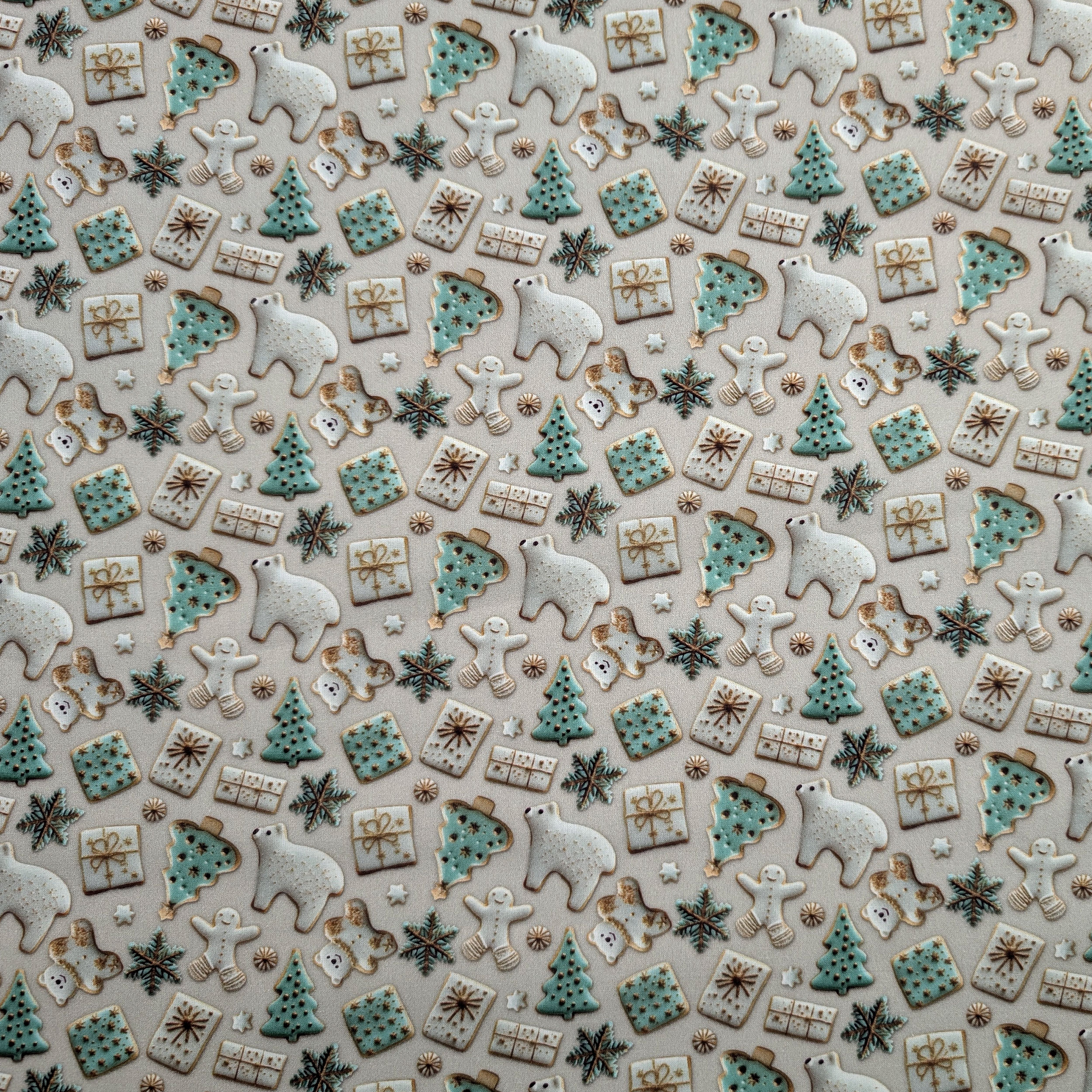 Cotton Poplin Christmas Bears and Trees Image