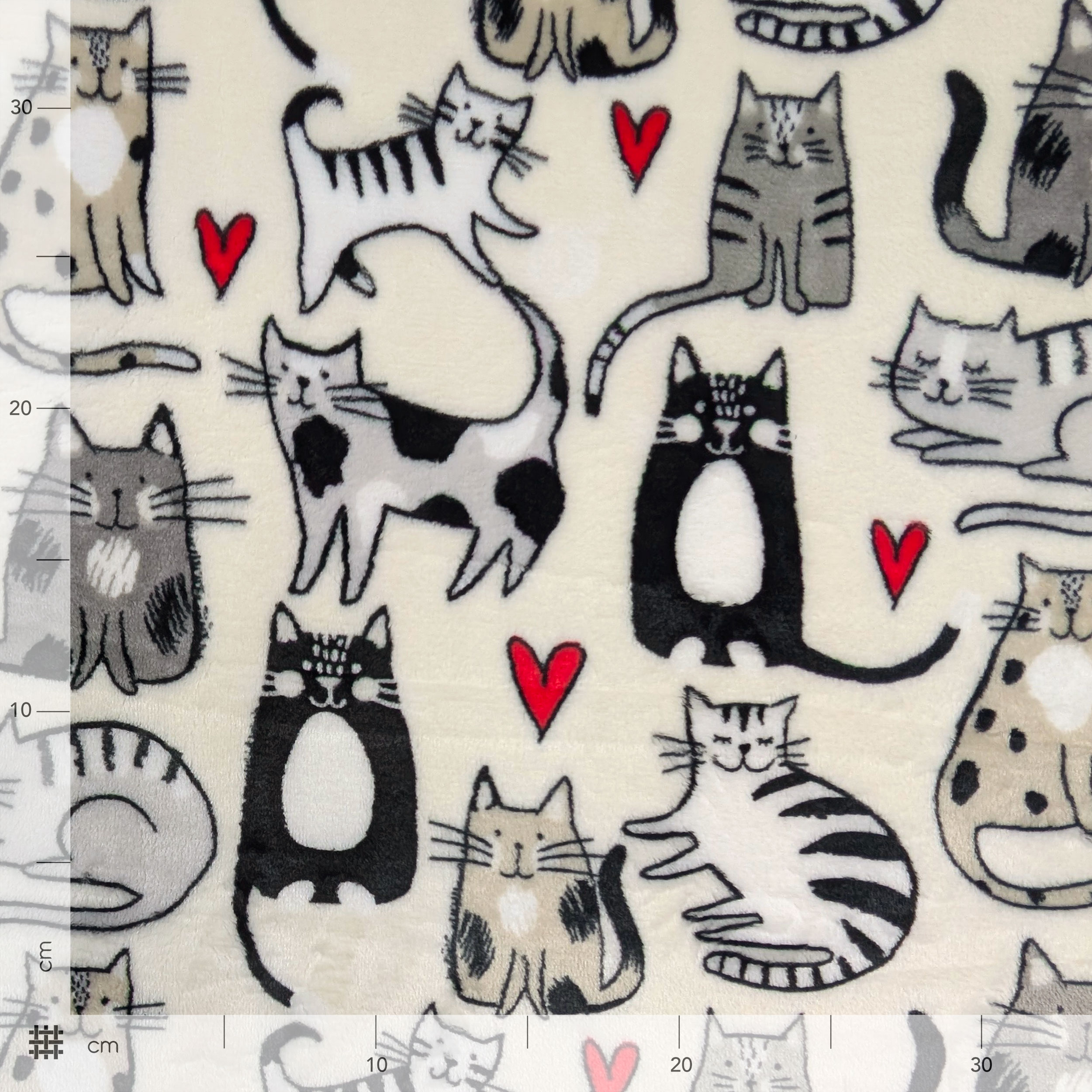 Cashmere fleece Cats and Hearts Image
