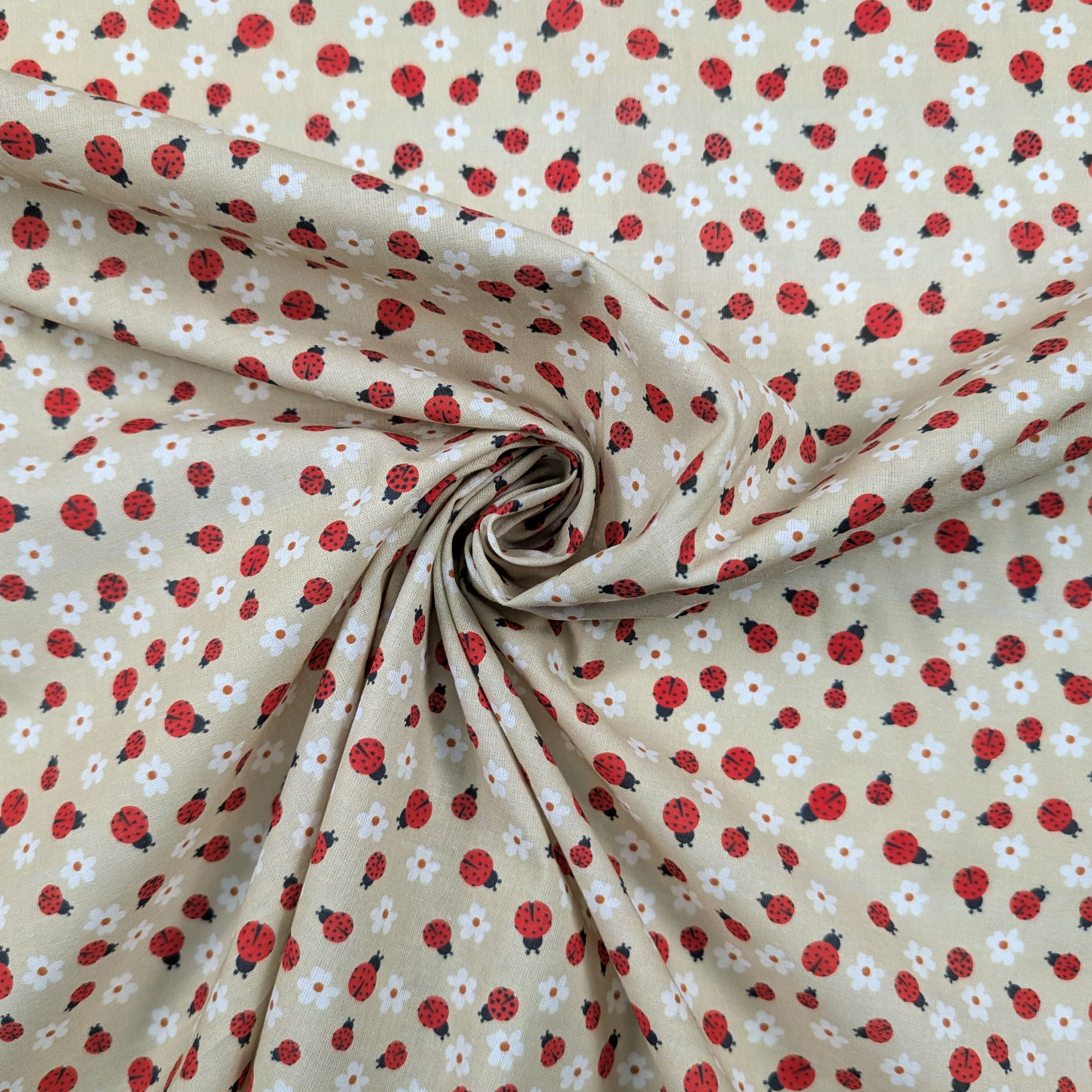 Cotton Percale Ladybirds and Little Flowers Image