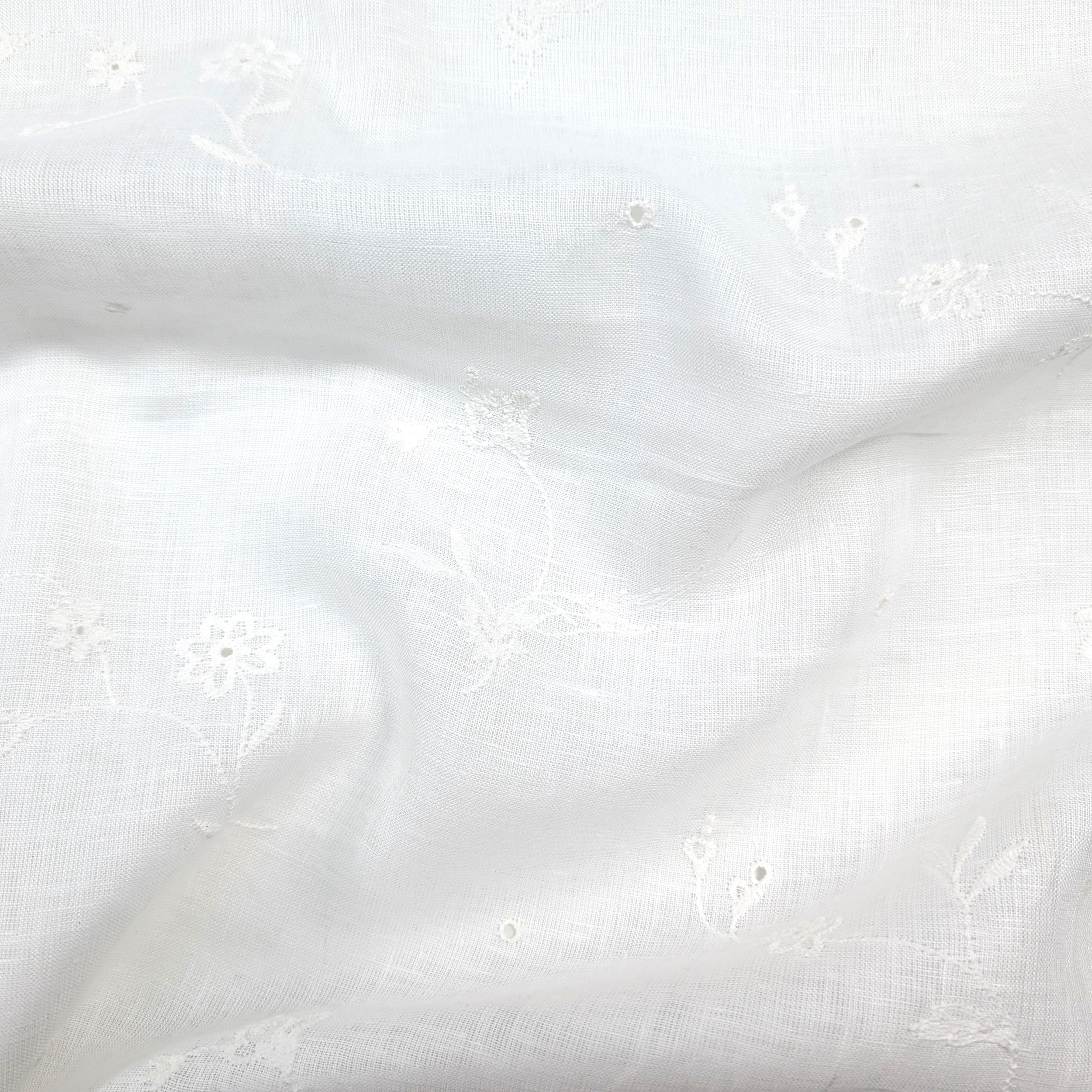 Pure Linen Fabric Embroidered Flowers Image