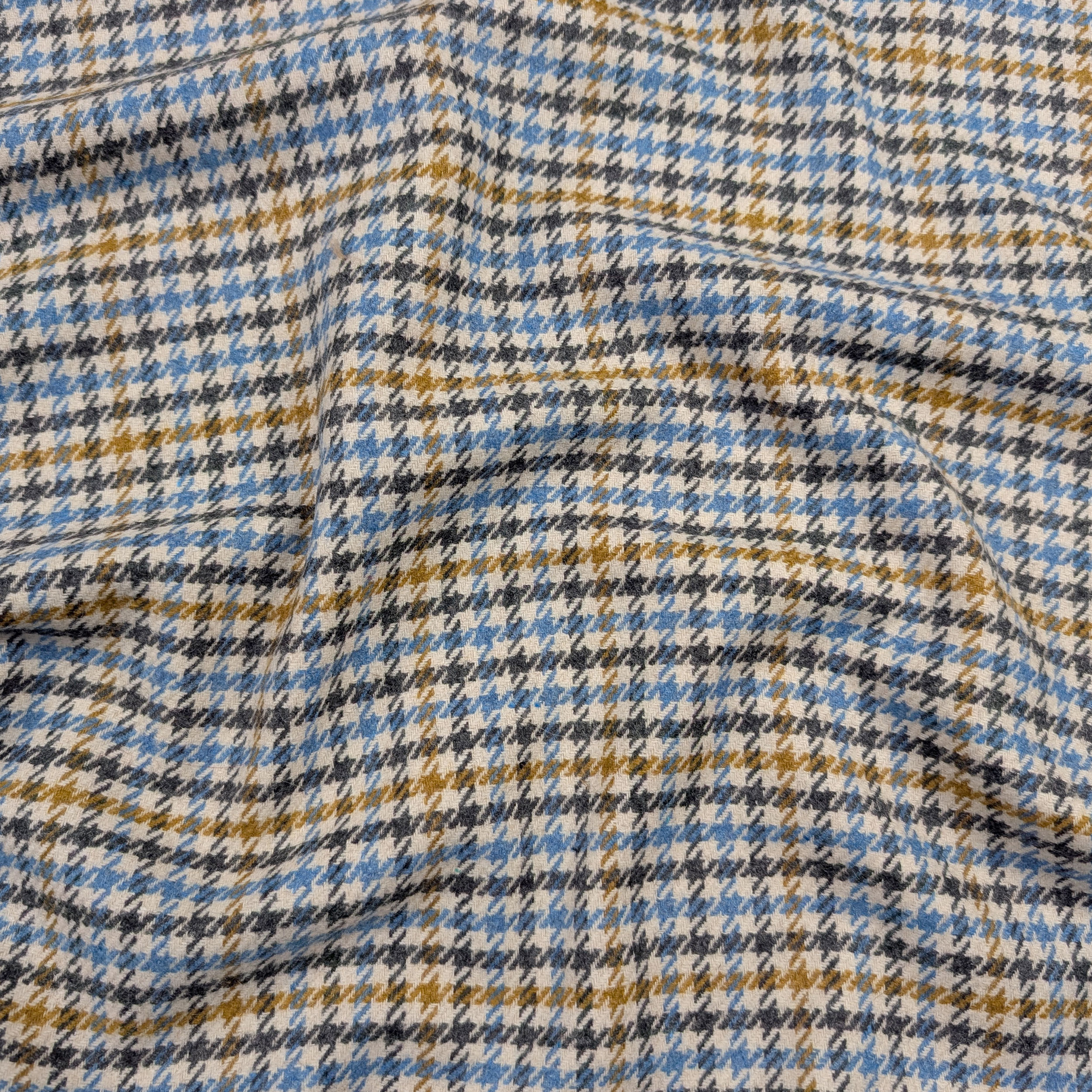 Houndstooth wool blend Ochre and Light Blue Image