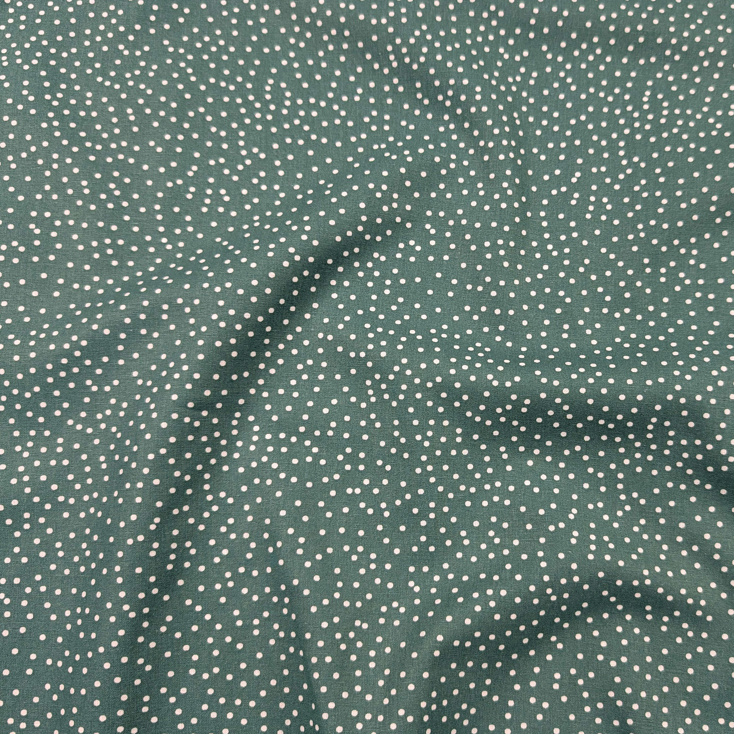 Coton blanc à pois fond vert gris