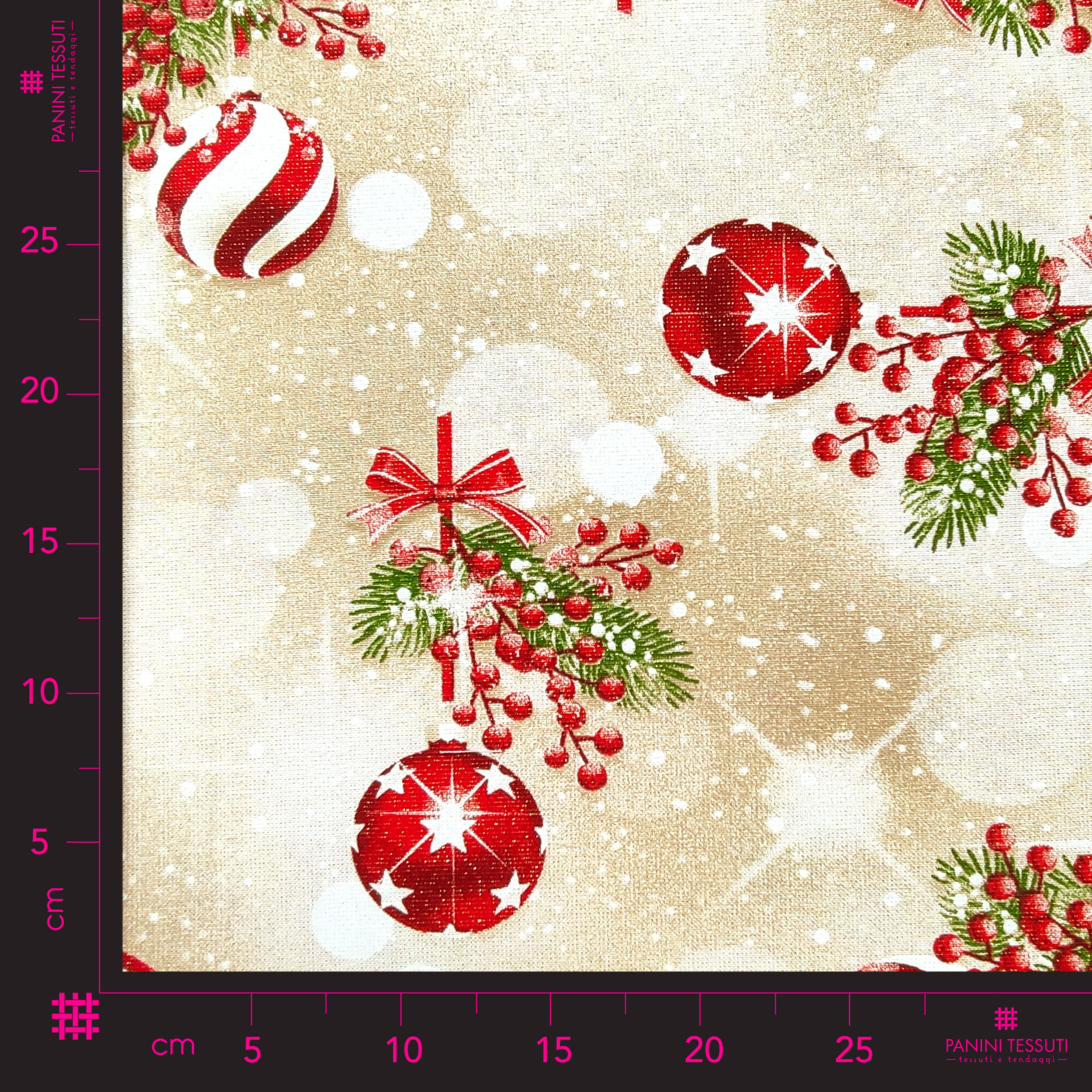 Tissu Lurex doré avec boules de Noël Image