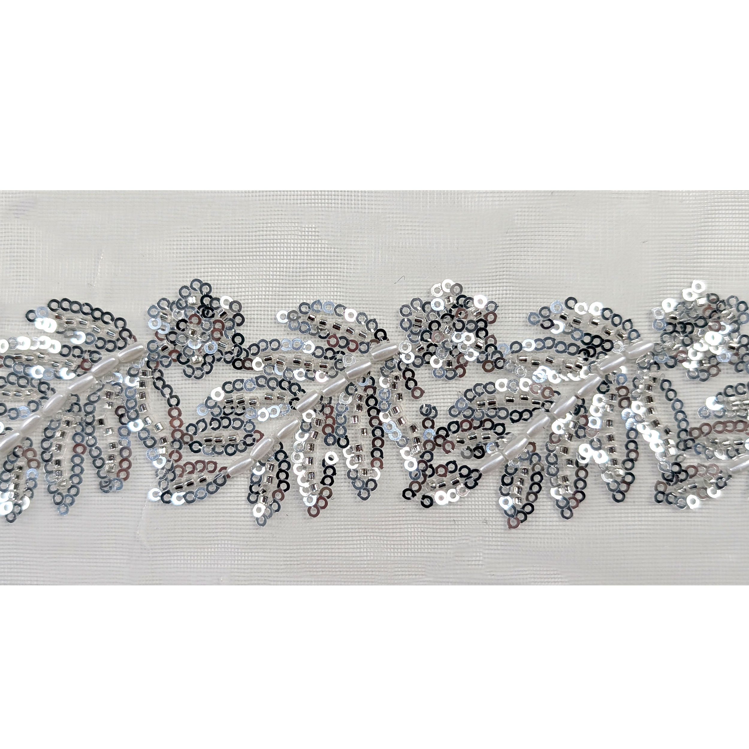 Trimmings Tulle Leaves Sequins and Beads Silver Image