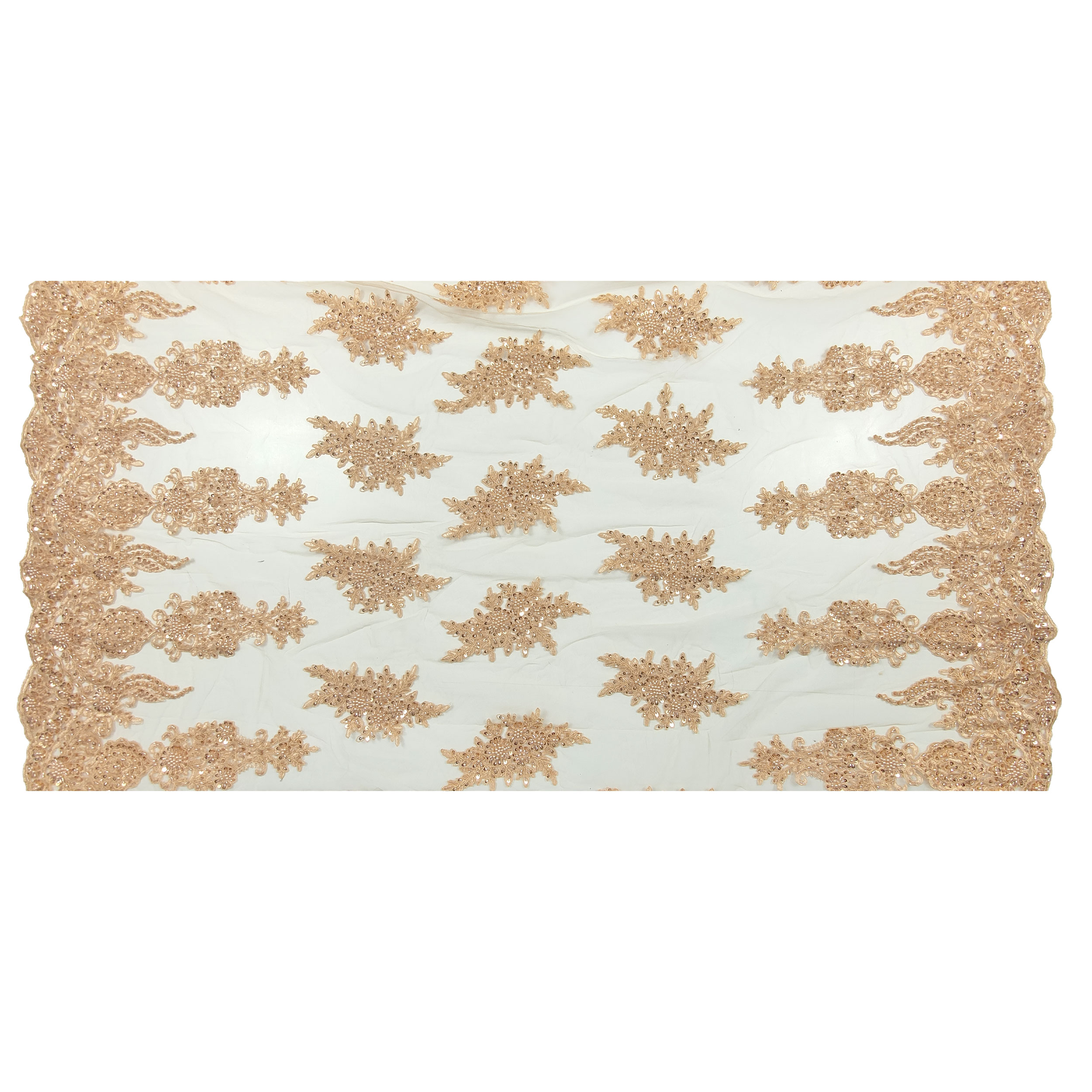 High Fashion Beaded Double Edge Floral Lace - Gold