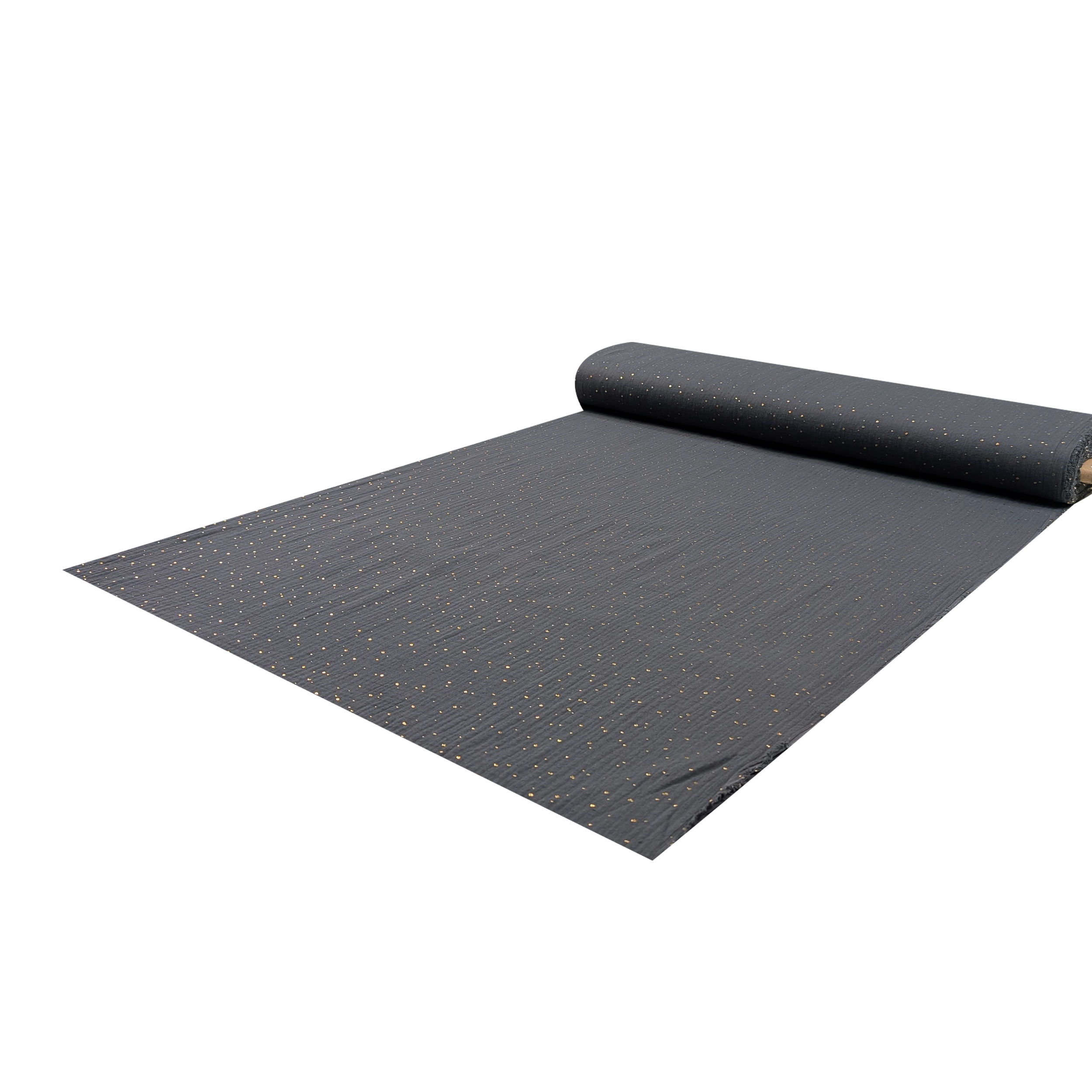 Dark Grey Cotton Muslin with Gold Polka Dots Image