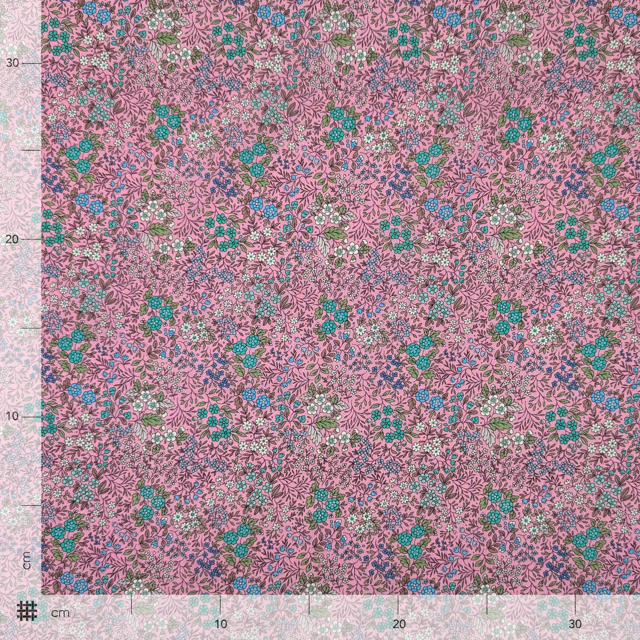 Blue and Green Floral Percale Cotton Image