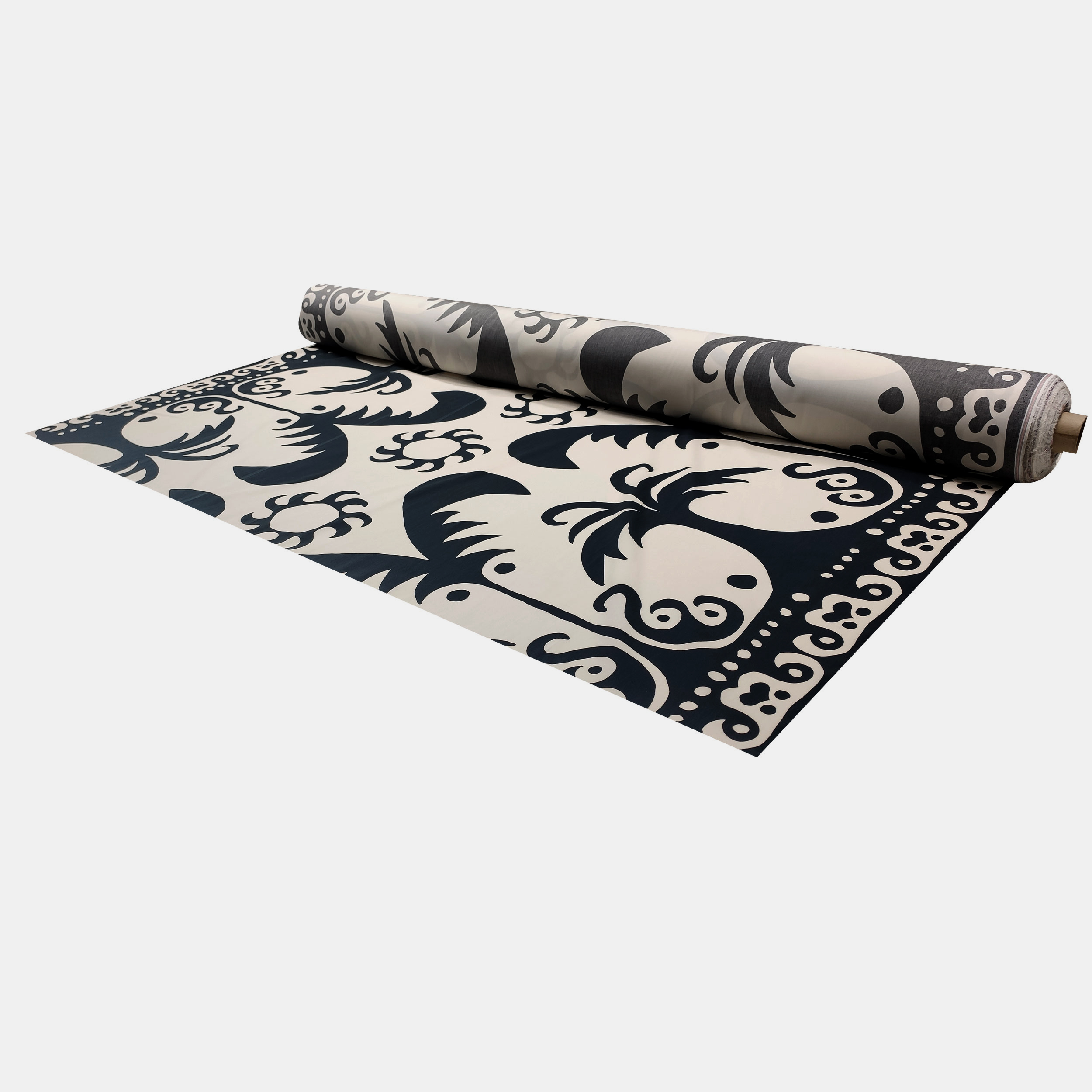 Satin de coton Fantaisie palmiers et soleils noir