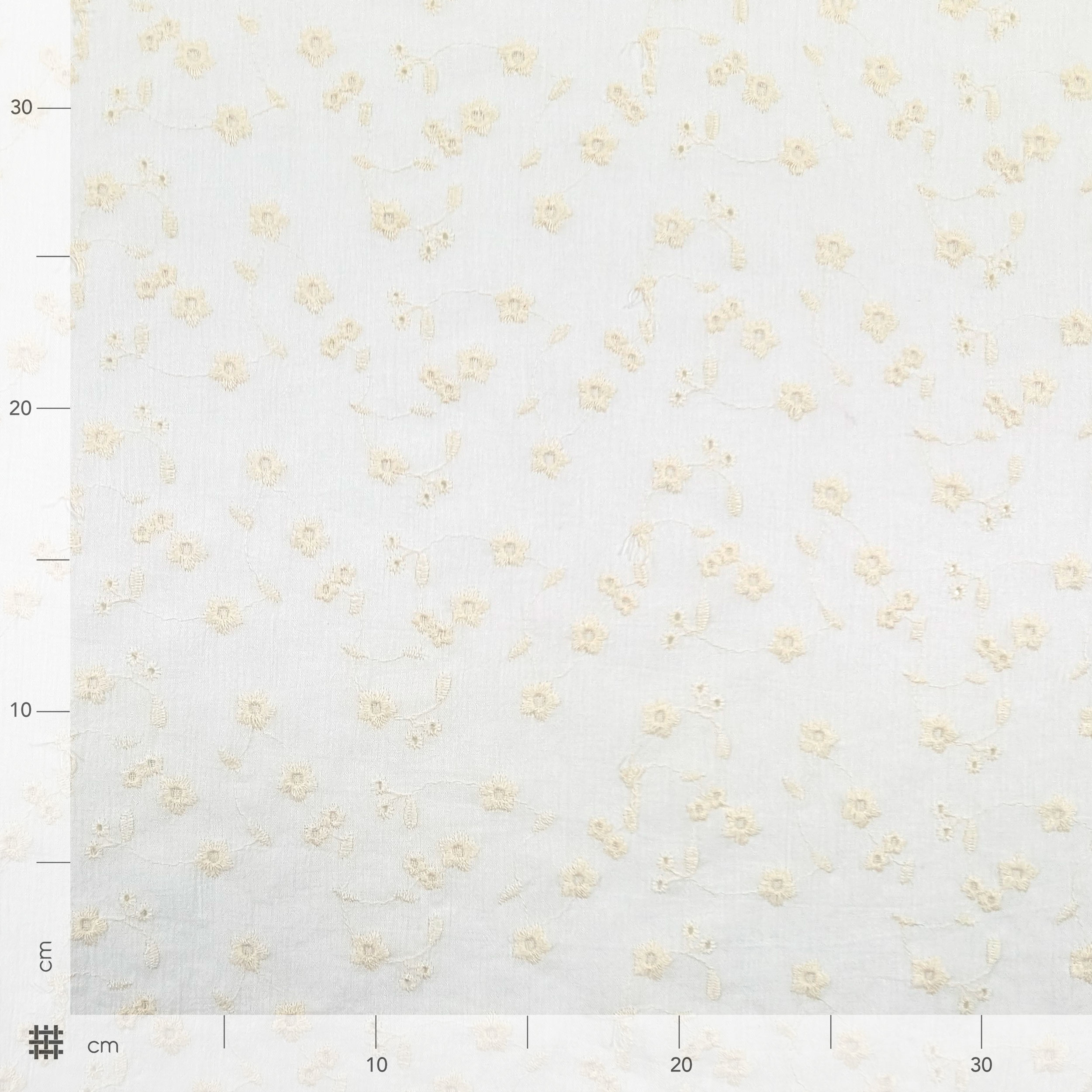 White Cotton Muslin with Cream Flowers Image
