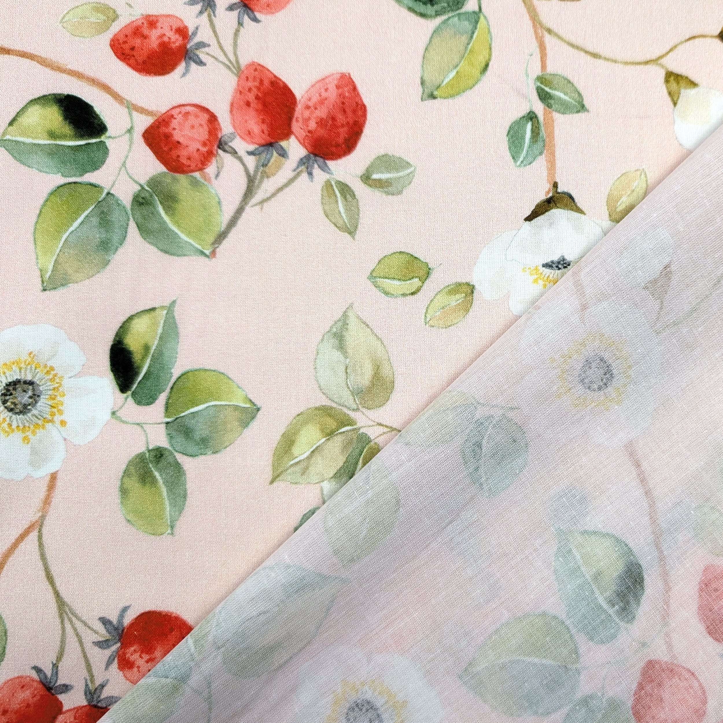 Cotton Fabric Flowers and Strawberries Image