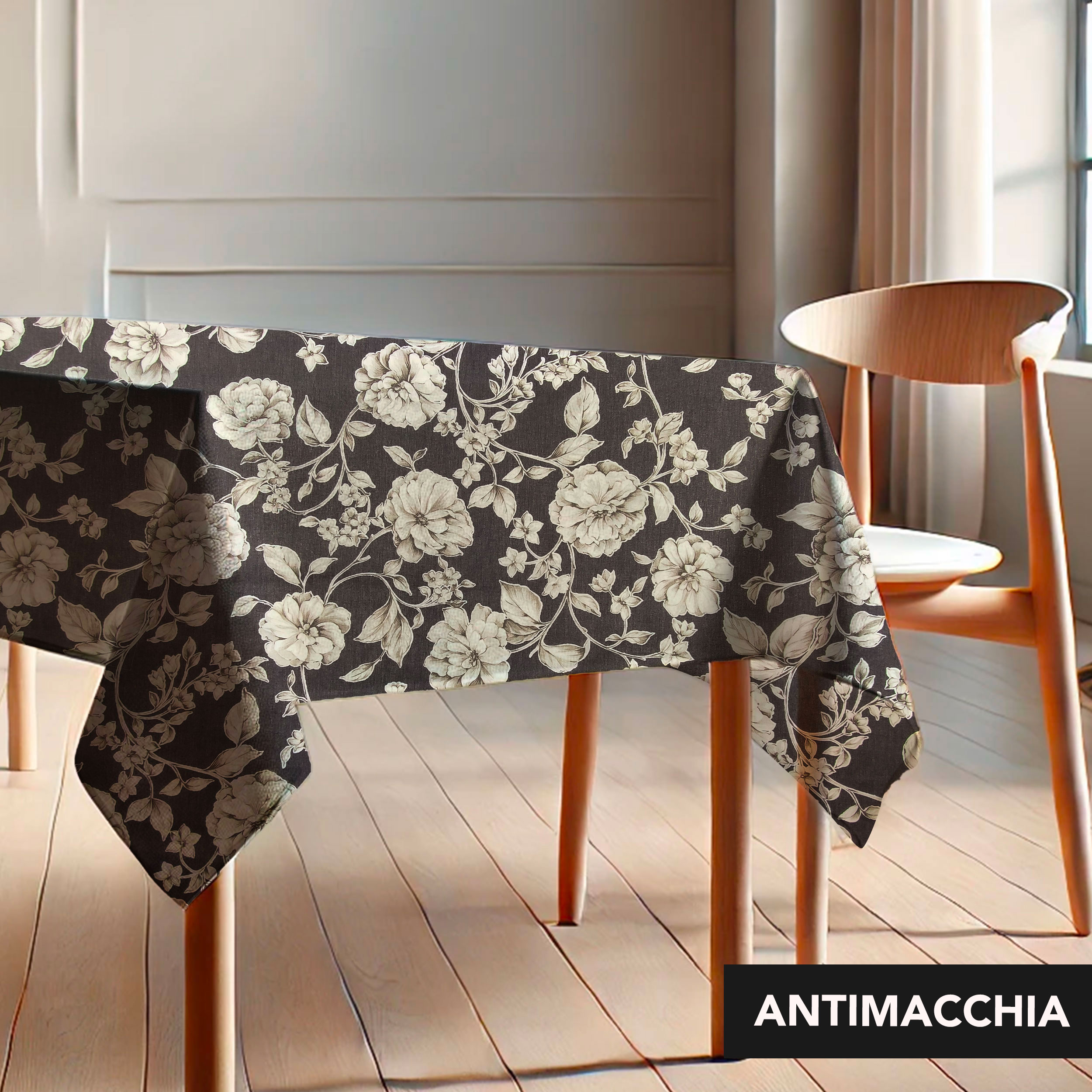 Resinierte Tischdecke mit Blumenmuster Grauer Hintergrund