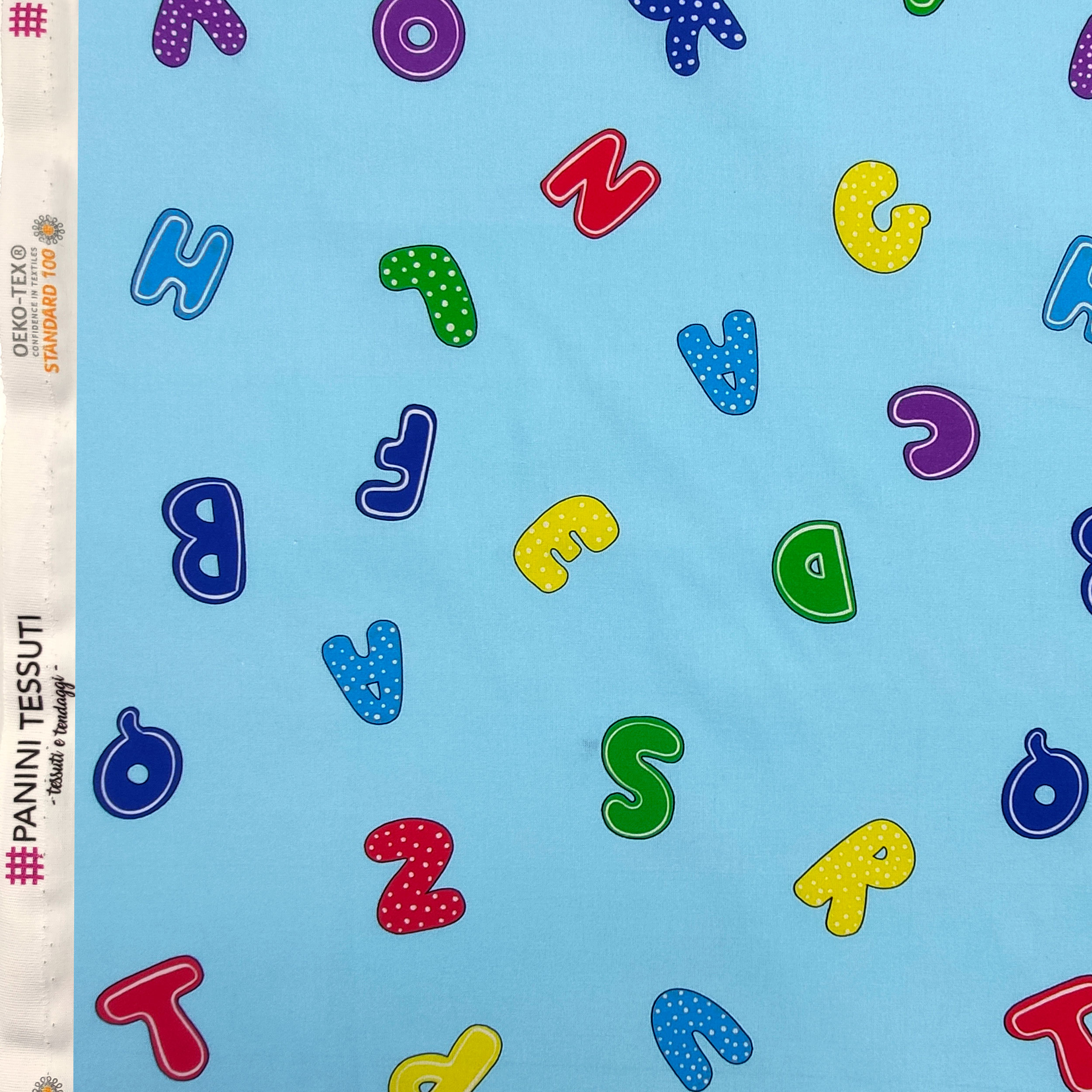 Tissu de coton Alphabet Grand fond Bleu clair Image