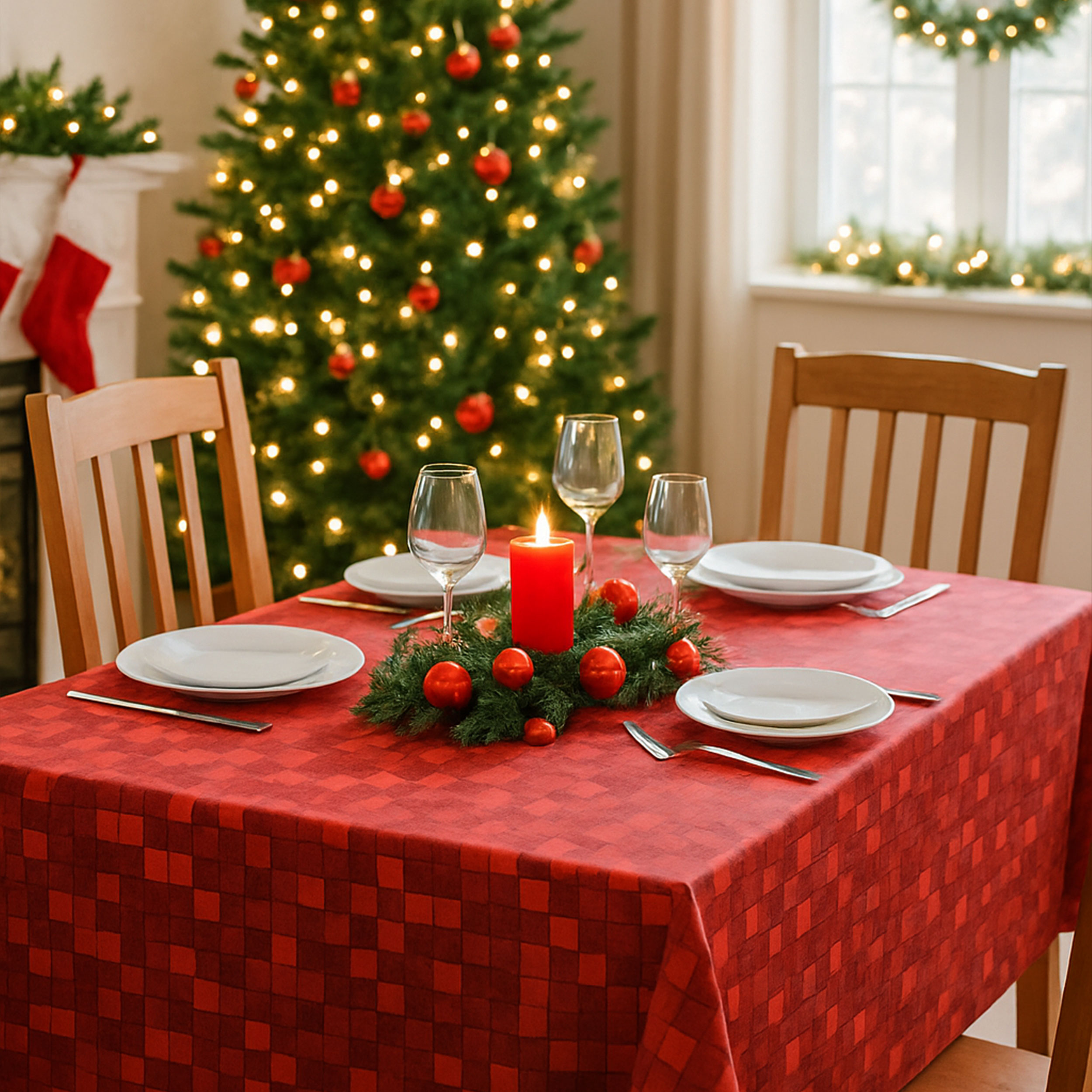 Fabric for Damina Red Metallic Tablecloth Image